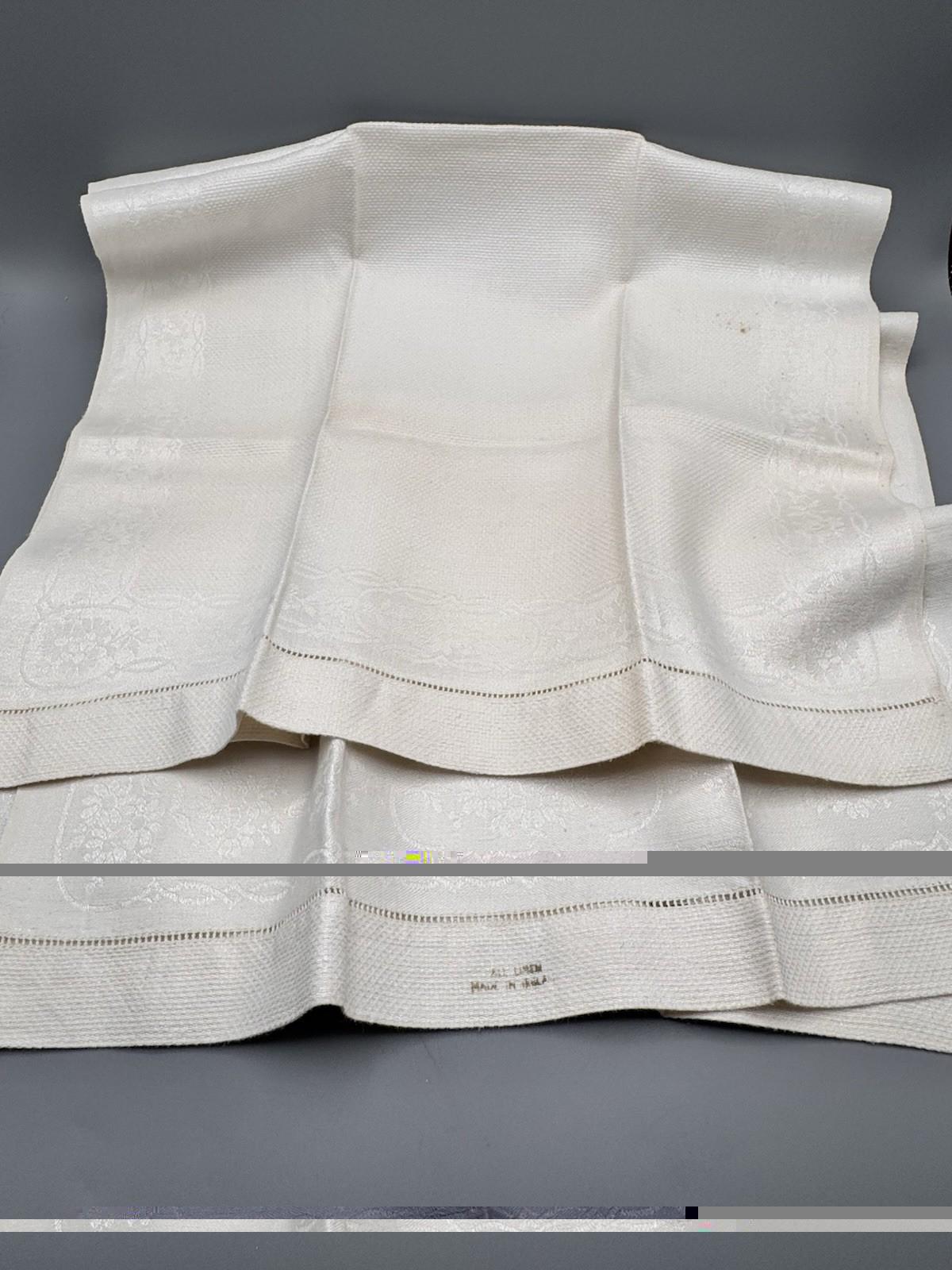 Vintage All Linen Damask Guest Towels 18x32 Hemstitch Estate Find