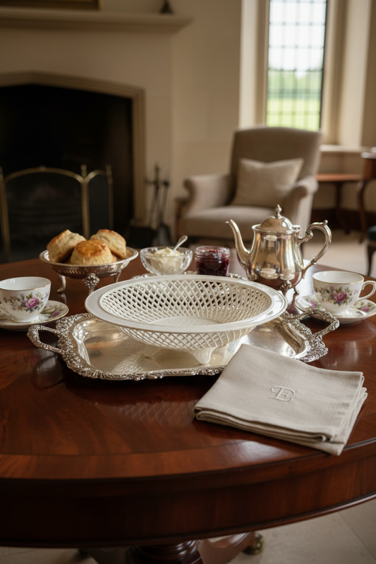 Vintage Reticulated Footed Fruit Bowl 7.75in Cream Lattice Compote