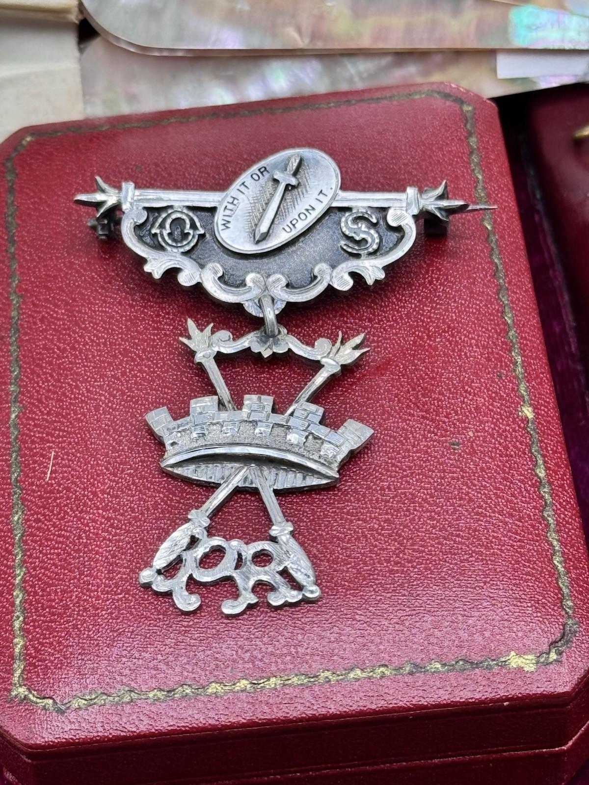 Antique Silver Medal Order Of Sparta Past Regent Jewel Caldwell Silver Masonic