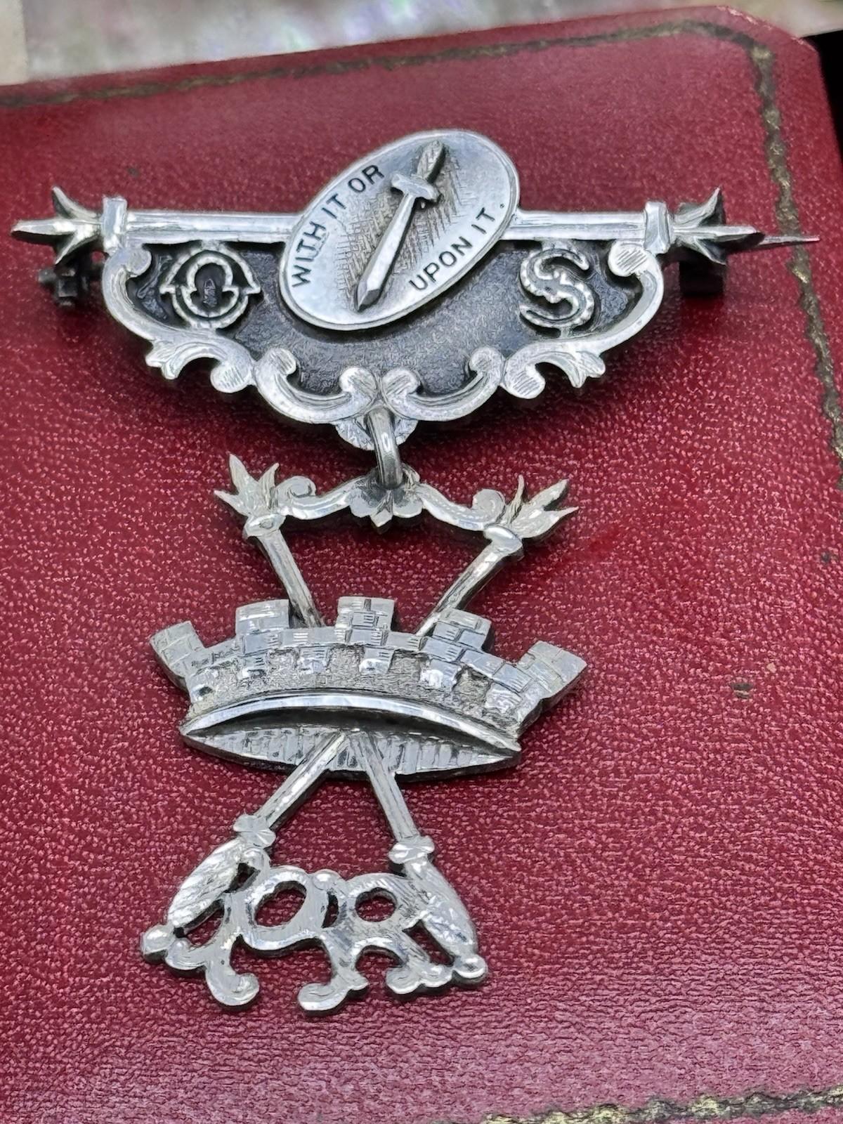 Antique Silver Medal Order Of Sparta Past Regent Jewel Caldwell Silver Masonic