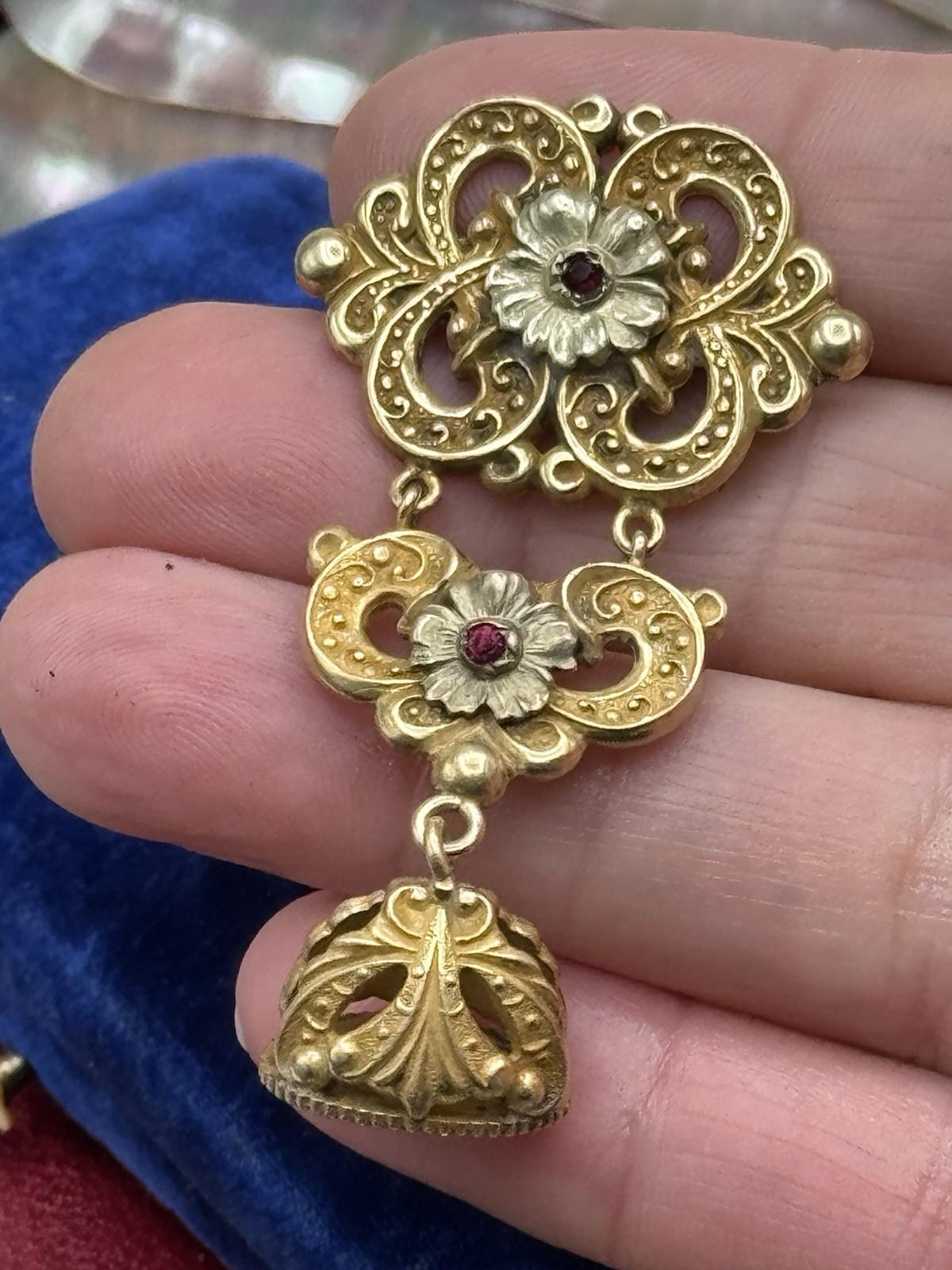 Victorian Watch Fob Brooch Dangler 2.25” Goldtone No Monogram