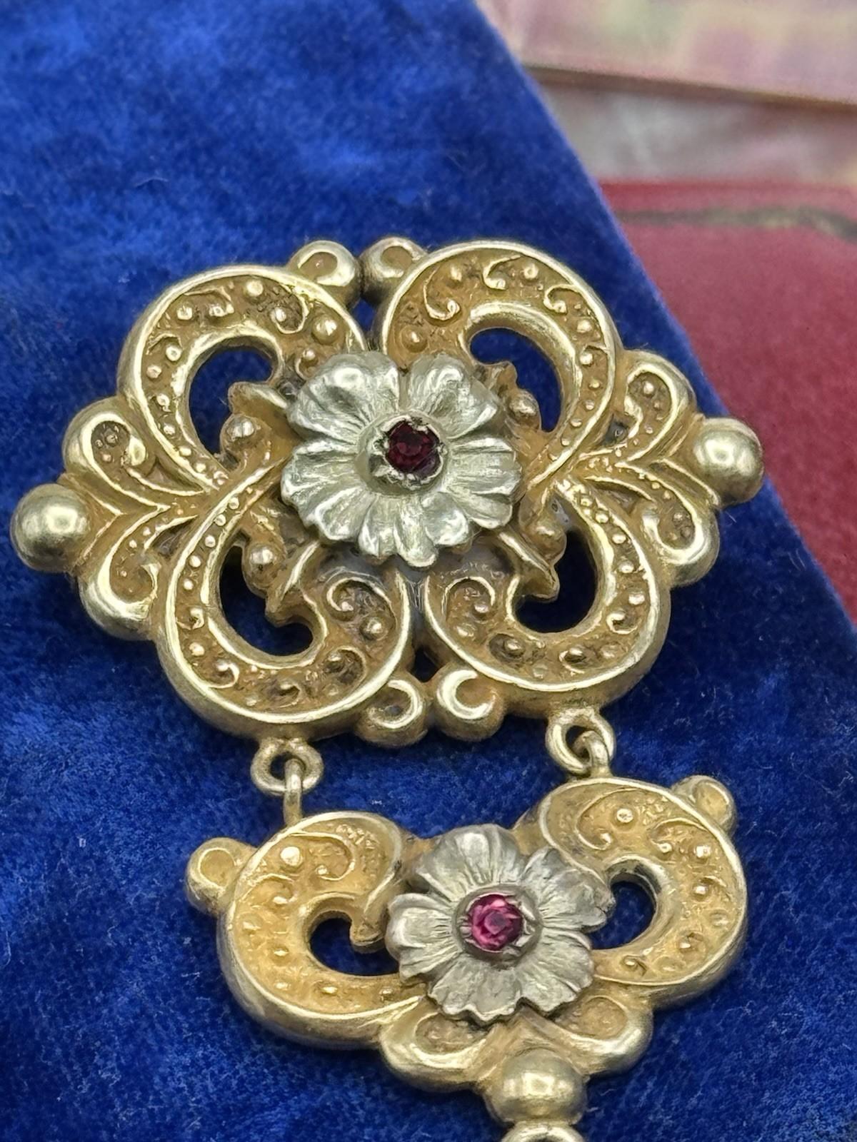 Victorian Watch Fob Brooch Dangler 2.25” Goldtone No Monogram