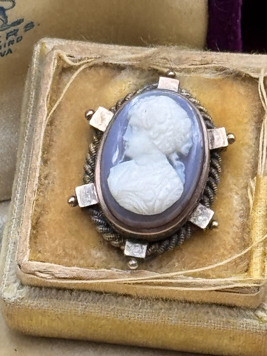 Antique Agate Cameo Brooch 0.75 Inch Victorian w/ Replacement Pin