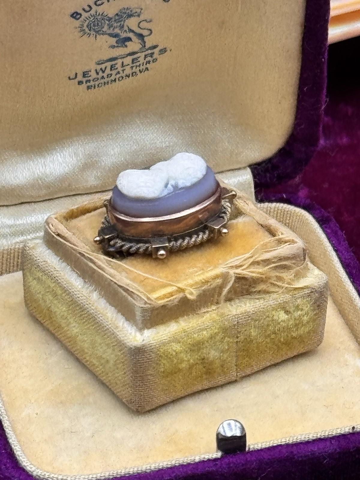 Antique Agate Cameo Brooch 0.75 Inch Victorian w/ Replacement Pin