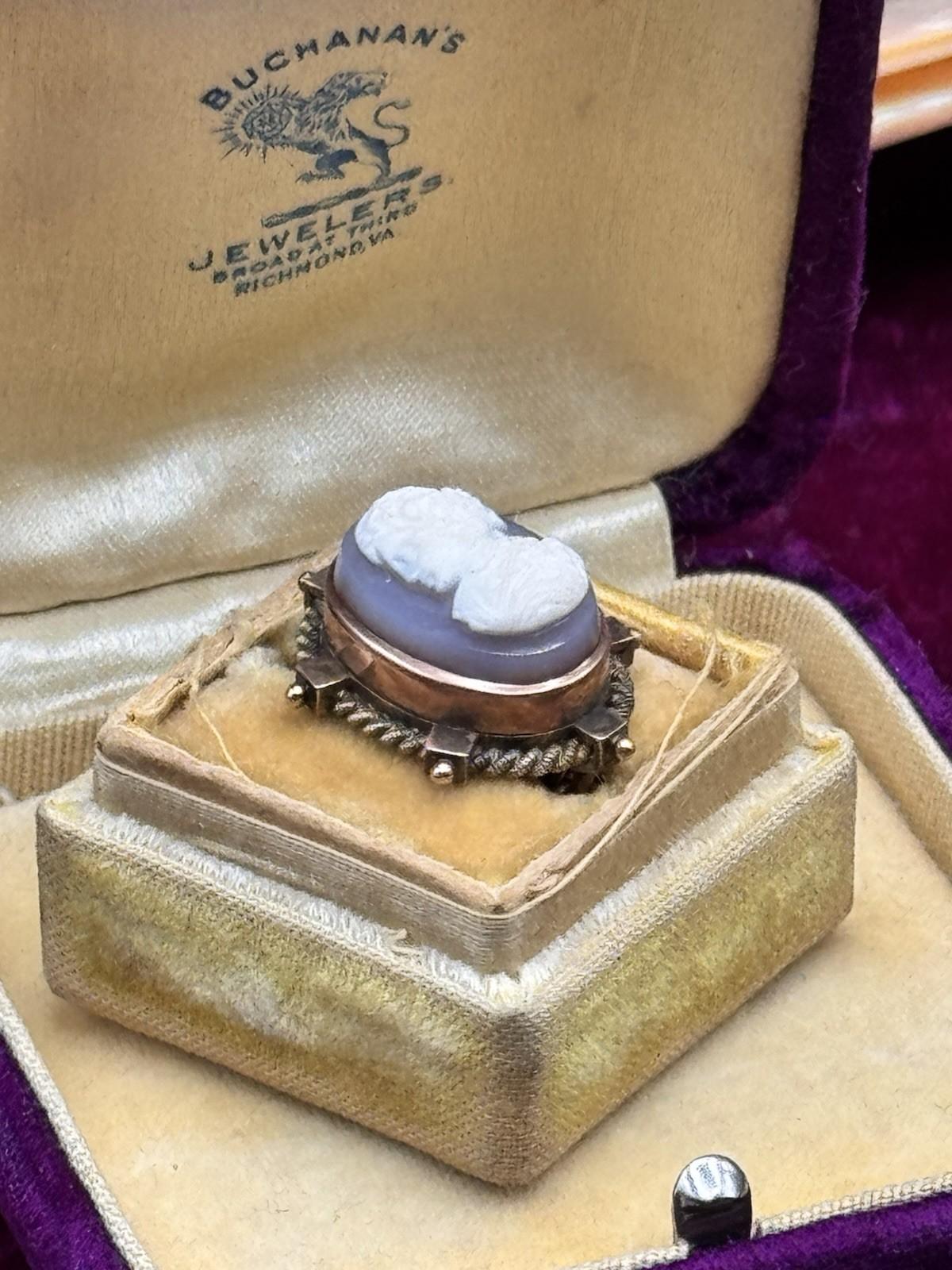 Antique Agate Cameo Brooch 0.75 Inch Victorian w/ Replacement Pin