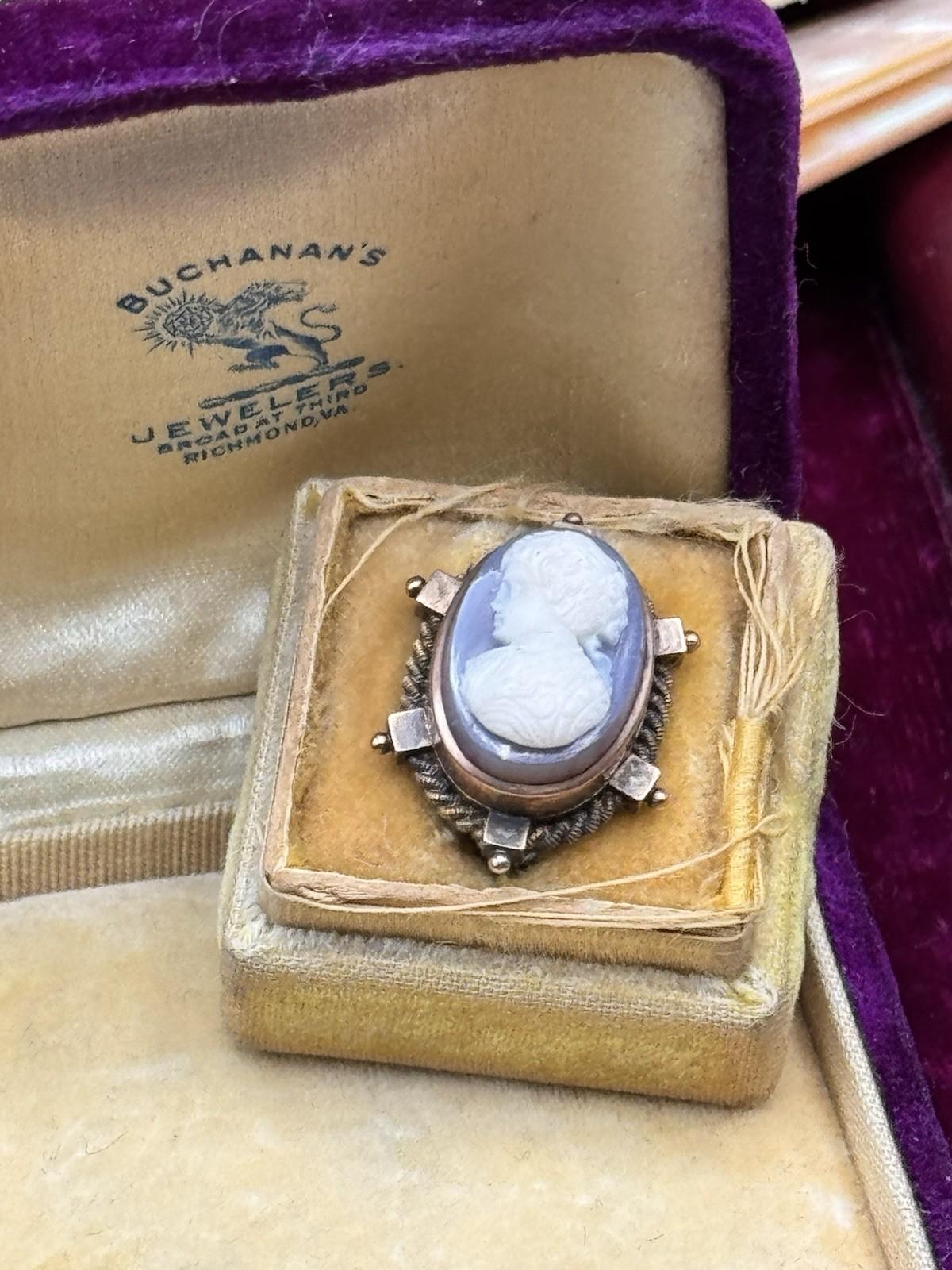 Antique Agate Cameo Brooch 0.75 Inch Victorian w/ Replacement Pin