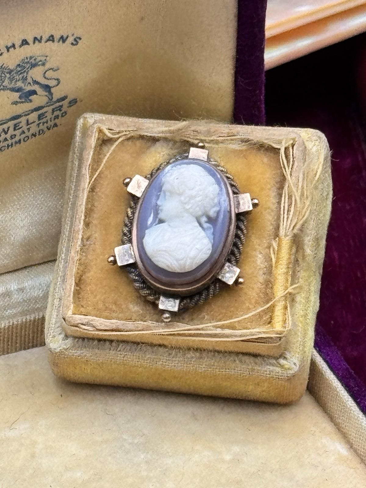 Antique Agate Cameo Brooch 0.75 Inch Victorian w/ Replacement Pin