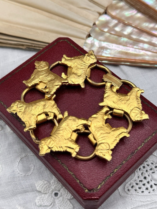 Vintage Goldtone Dog Bracelet Figural Spaniel Links 6.5” 1.25”