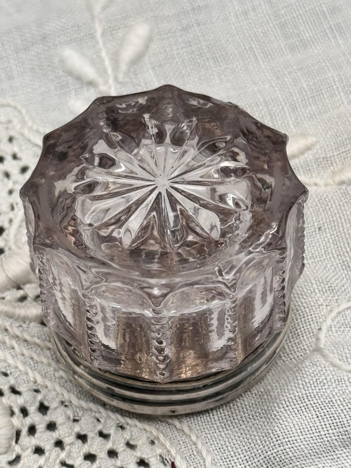 Vintage Pale Violet Glass Dresser Jar STERLING Silver Floral Lid 1.5 in