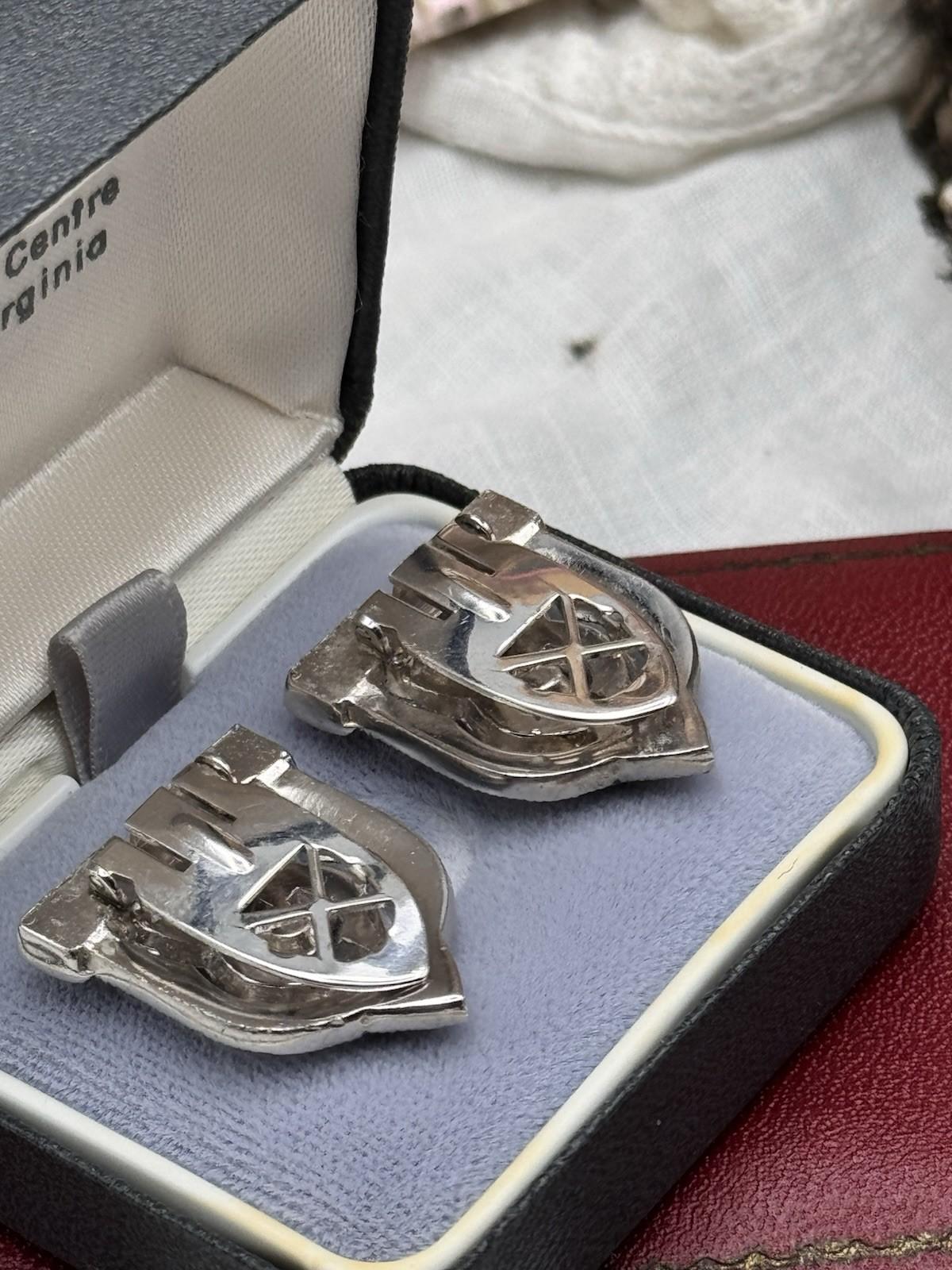 Vintage Art Deco Dress Shoe Clips Silvertone Rhinestone 1.1”