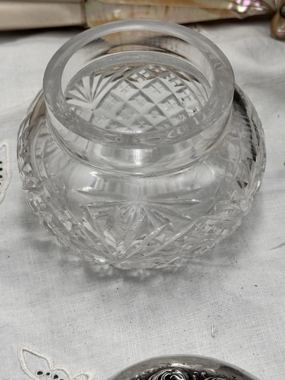 Sterling Cherub Dresser Jar Cut Crystal Vanity Box 4 In Art Nouveau