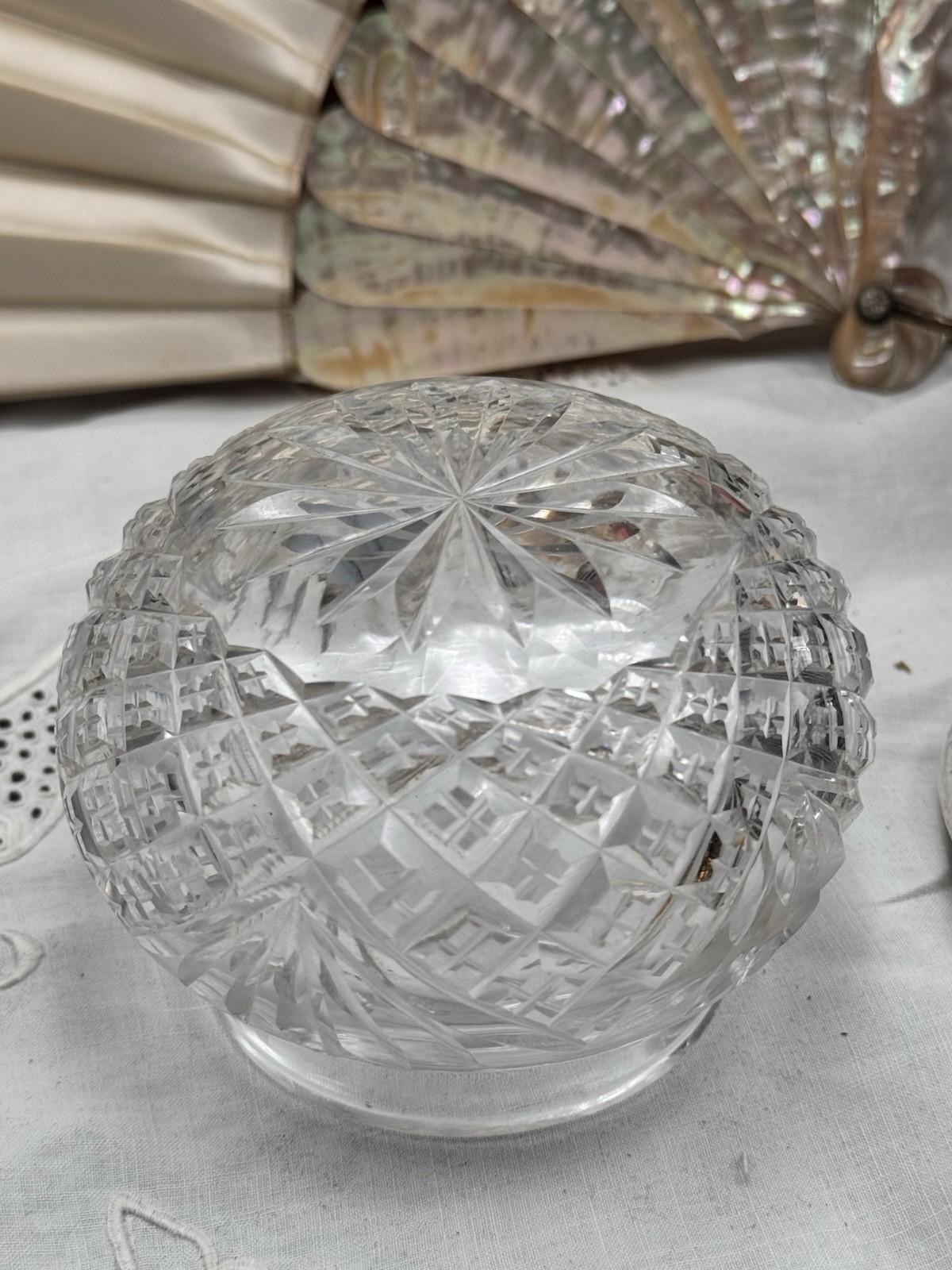 Sterling Cherub Dresser Jar Cut Crystal Vanity Box 4 In Art Nouveau