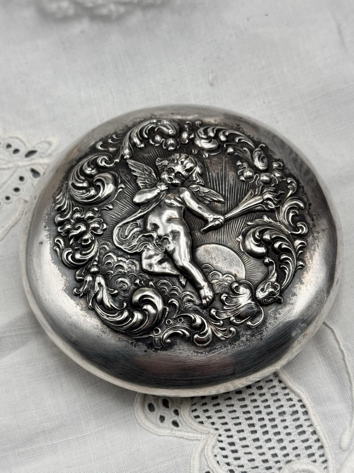 Sterling Cherub Dresser Jar Cut Crystal Vanity Box 4 In Art Nouveau