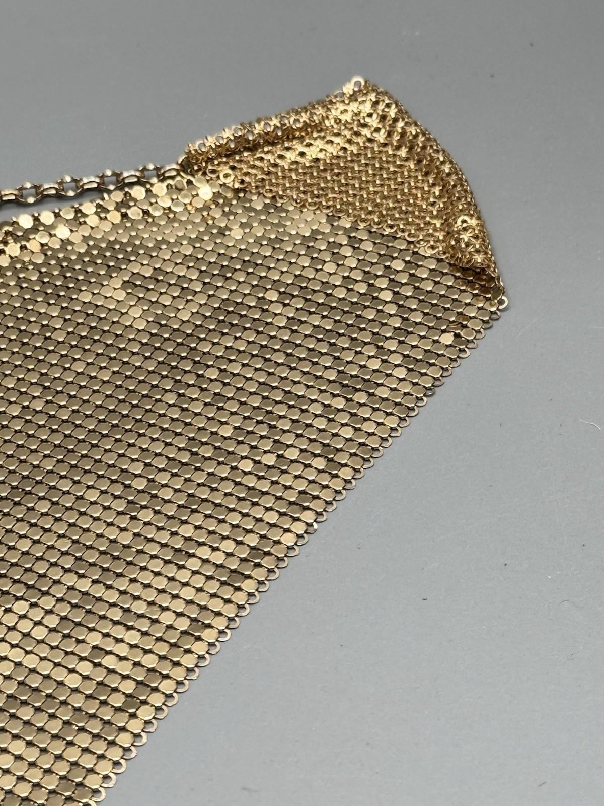 Whiting Davis Necklace Goldtone Mesh Bib 18” 7” Drop Vintage