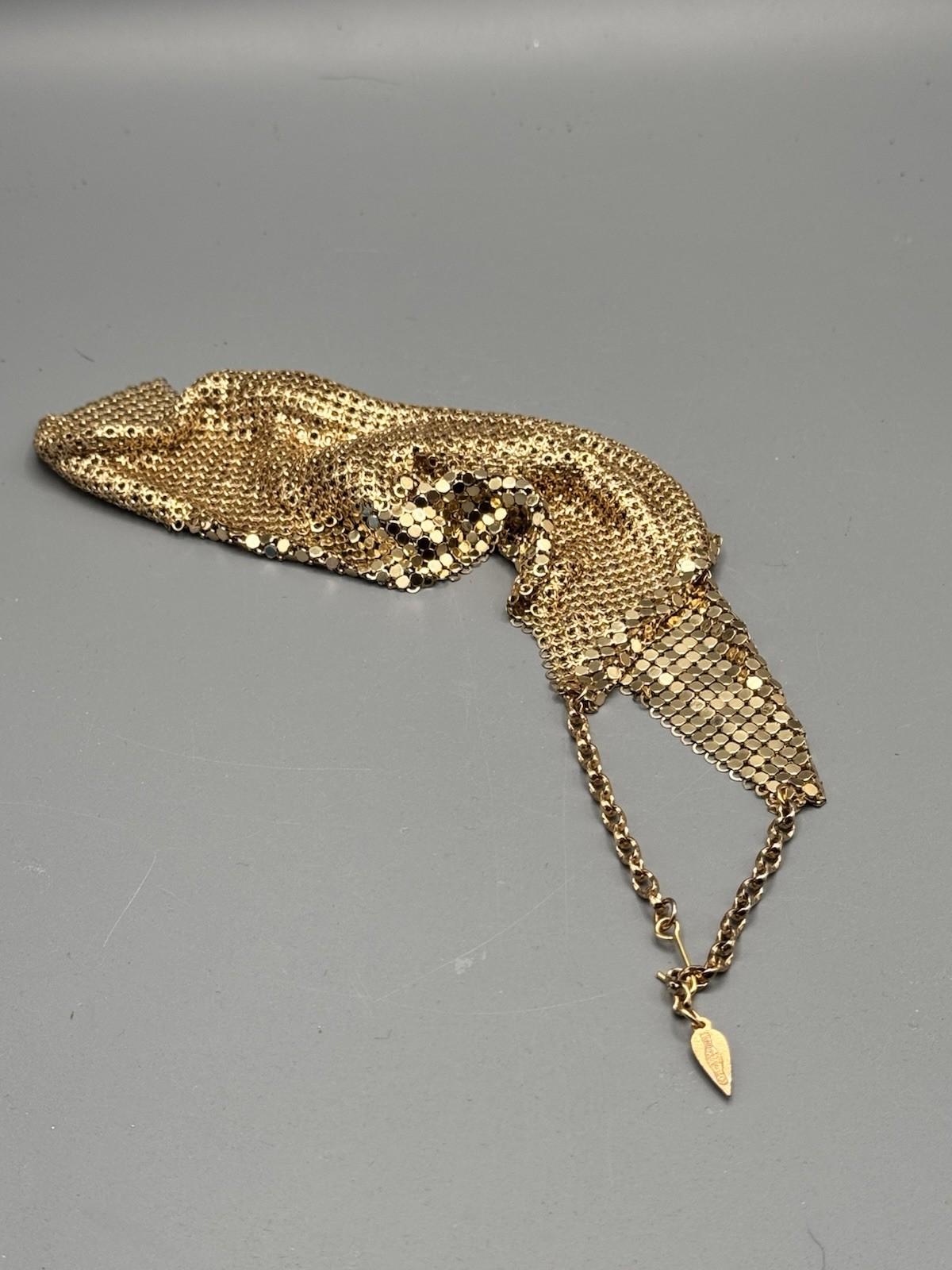 Whiting Davis Necklace Goldtone Mesh Bib 18” 7” Drop Vintage