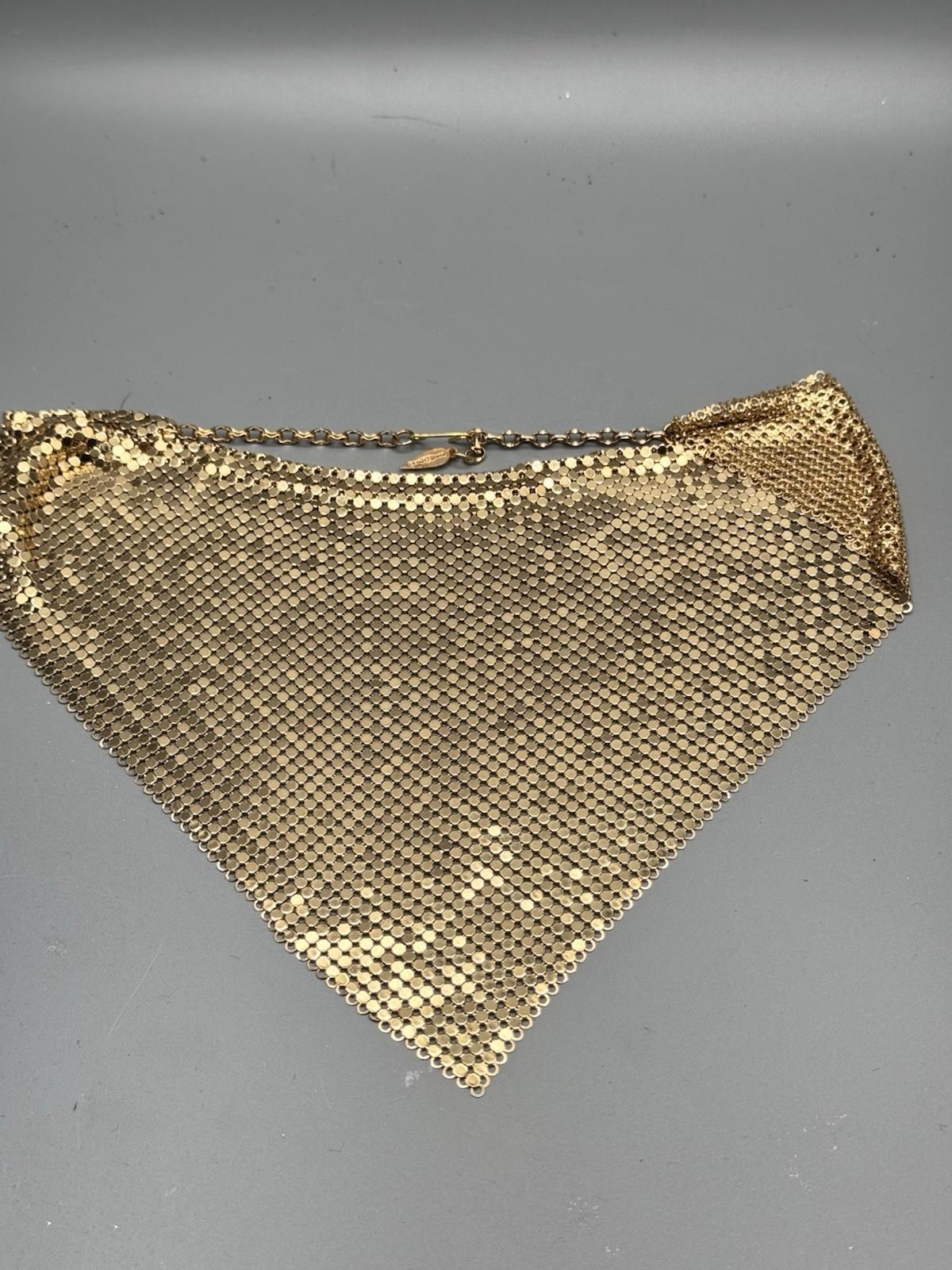 Whiting Davis Necklace Goldtone Mesh Bib 18” 7” Drop Vintage