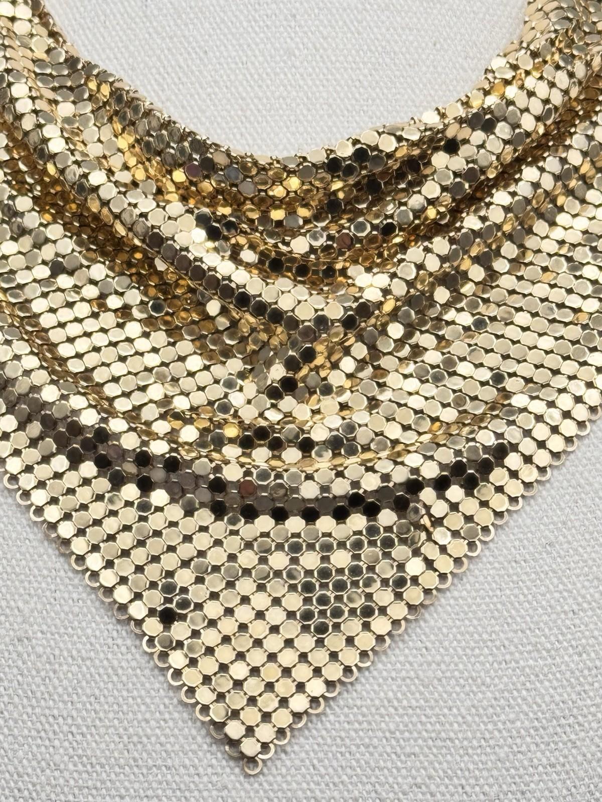 Whiting Davis Necklace Goldtone Mesh Bib 18” 7” Drop Vintage