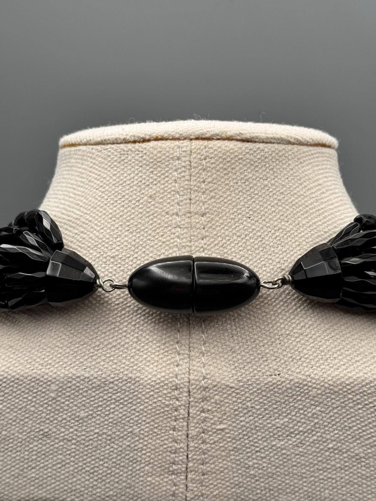 Vintage Black Necklace DESIGNER QUALITY Lucite Beads Multi Strand