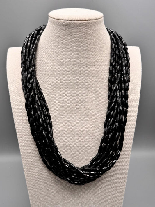 Vintage Black Necklace DESIGNER QUALITY Lucite Beads Multi Strand