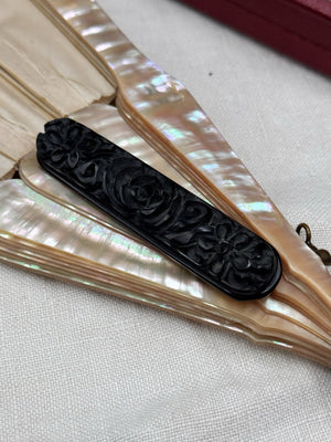 Vintage Carved Bakelite Floral Brooch Bar Pin Black 3.1”