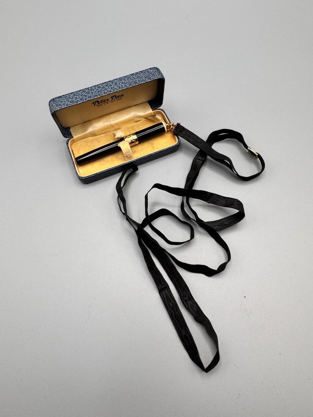 Peter Pan Miniature Chatelaine Fountain Pen 14K Nib Gold Filled Band 2.75”