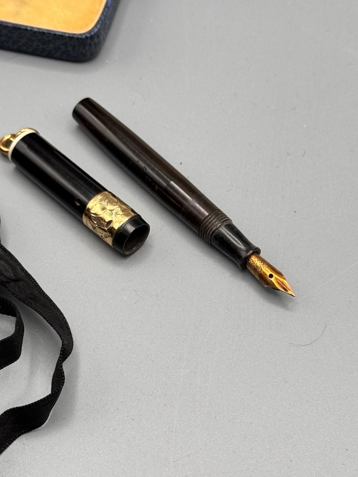 Peter Pan Miniature Chatelaine Fountain Pen 14K Nib Gold Filled Band 2.75”