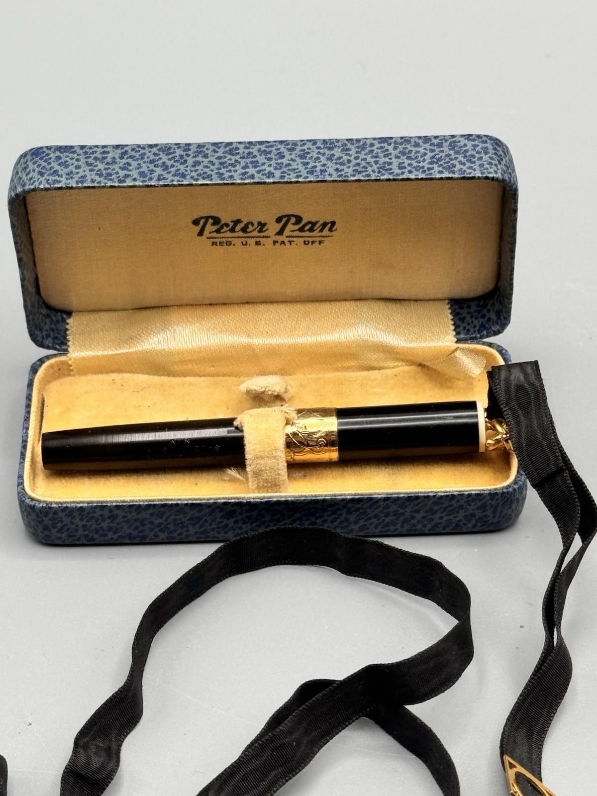 Peter Pan Miniature Chatelaine Fountain Pen 14K Nib Gold Filled Band 2.75”