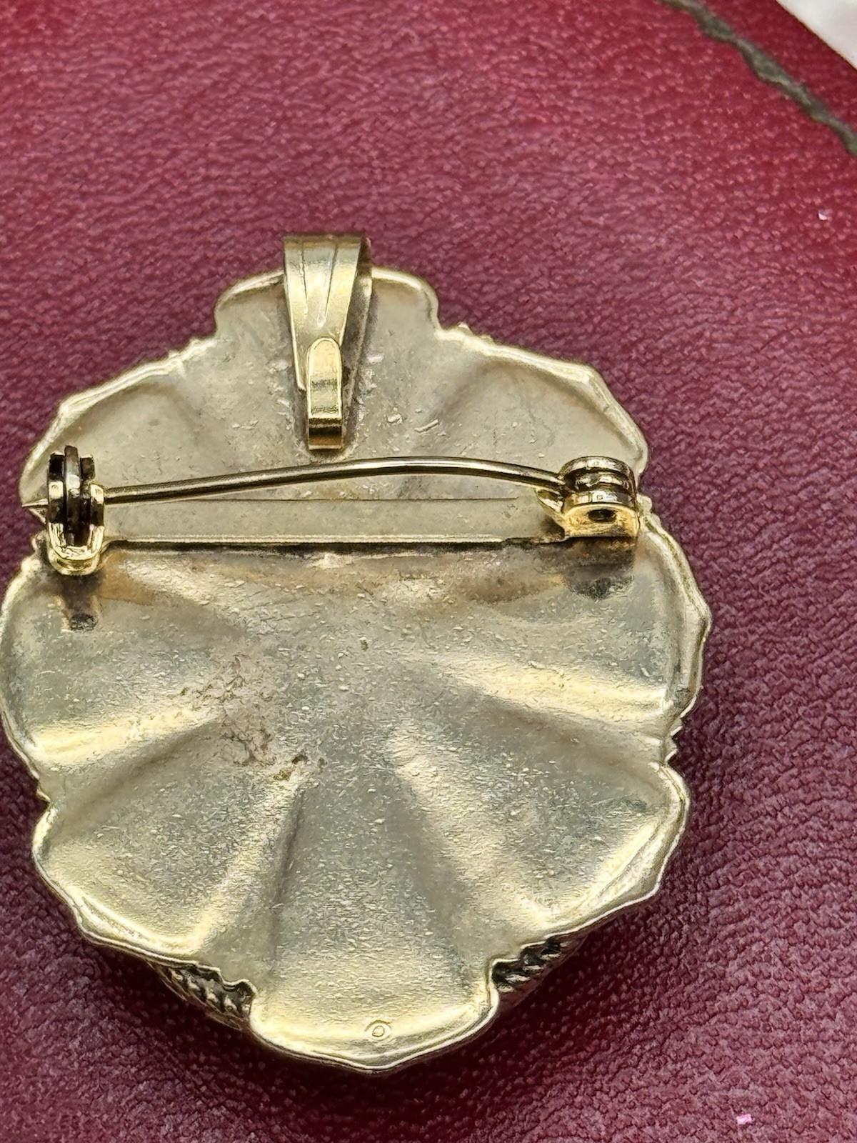 Vintage Faux Cameo Brooch Pendant Goldtone Lady Portrait Oval Pin 1.5”