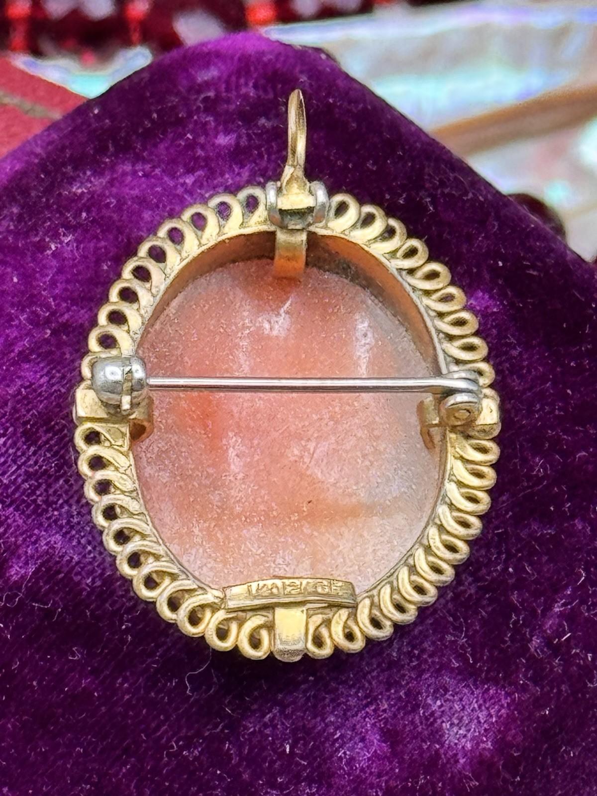 Vintage Carved Cameo Brooch Pendant Gold Filled Lady Portrait