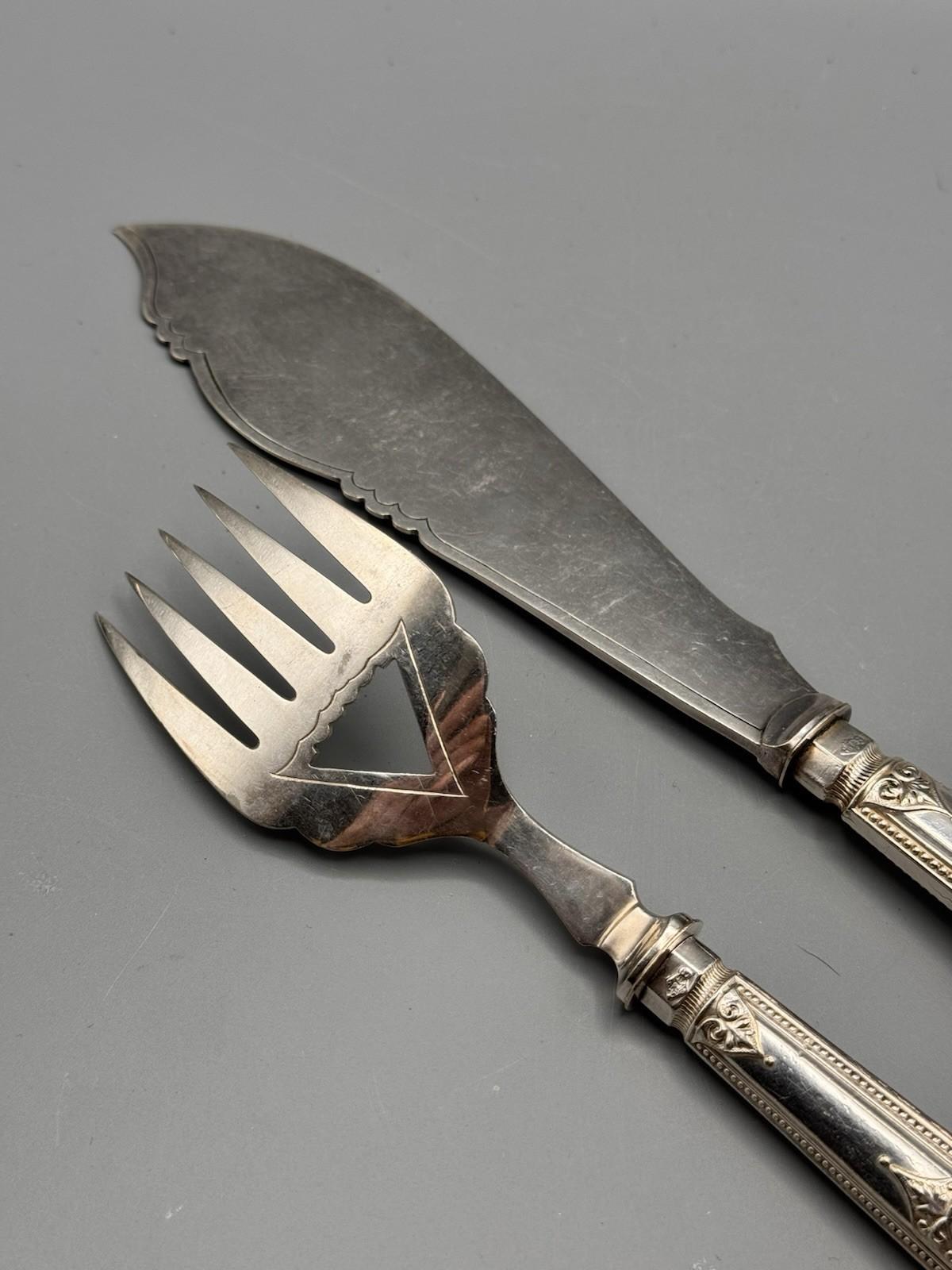 Antique Silverplate Serving Set Engraved Server Fork Victorian Style 12” 9”
