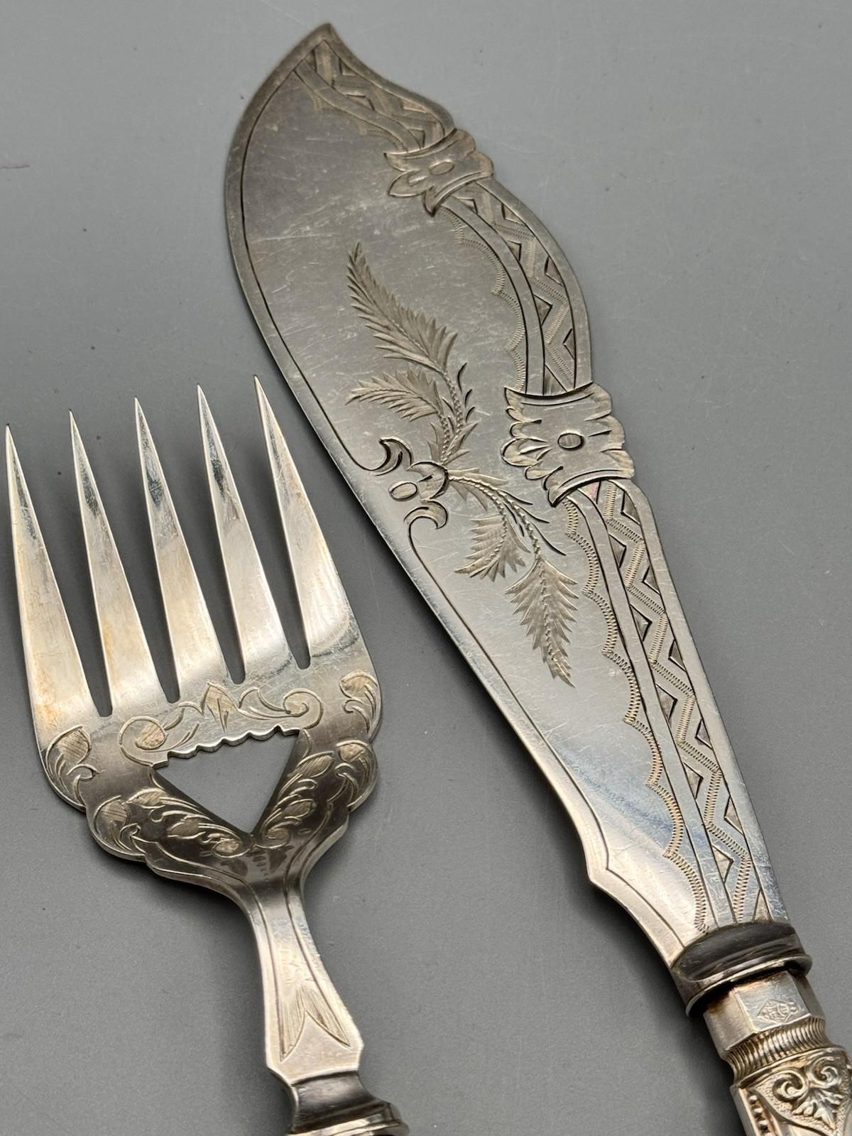 Antique Silverplate Serving Set Engraved Server Fork Victorian Style 12” 9”