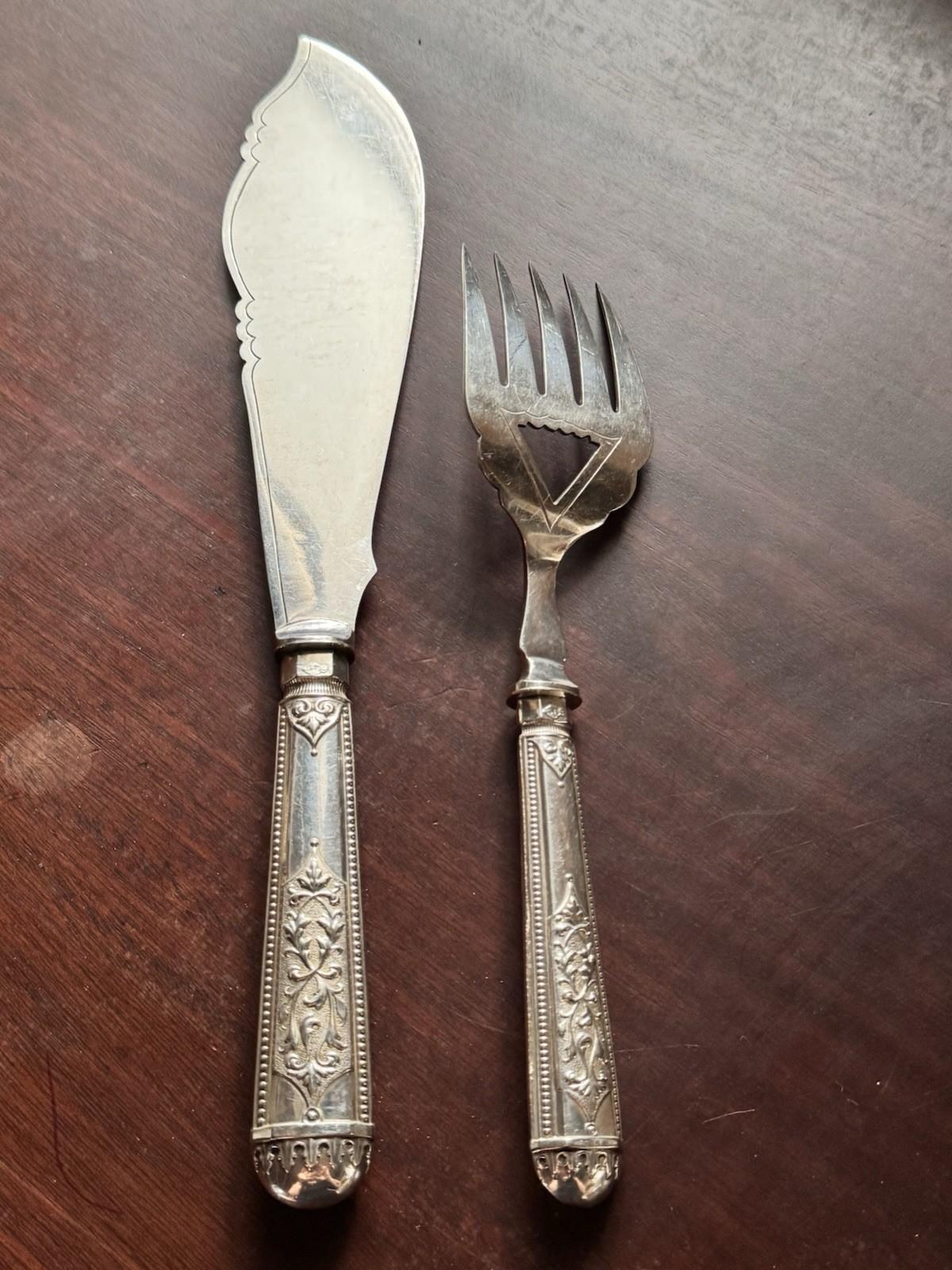 Antique Silverplate Serving Set Engraved Server Fork Victorian Style 12” 9”