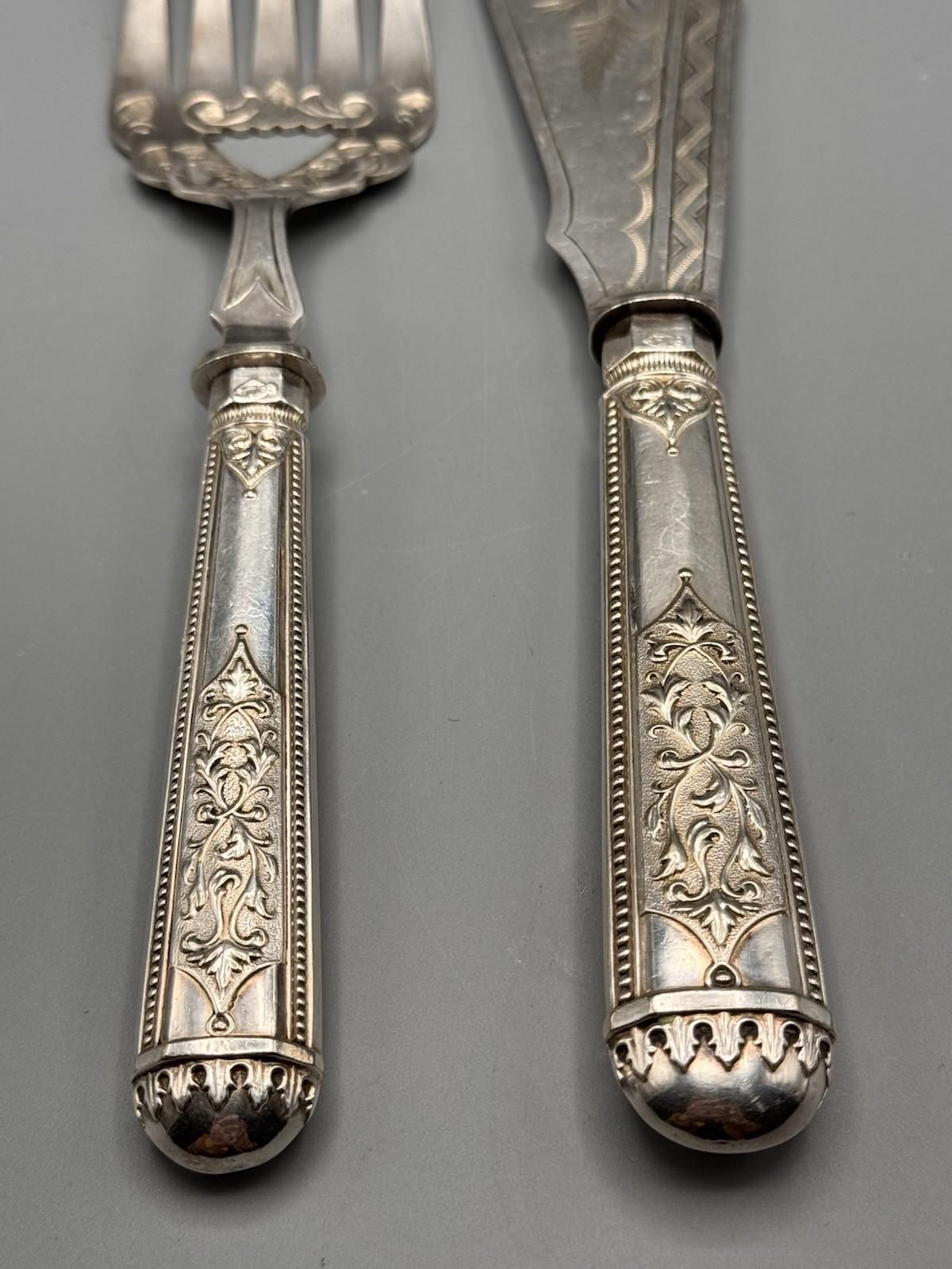 Antique Silverplate Serving Set Engraved Server Fork Victorian Style 12” 9”