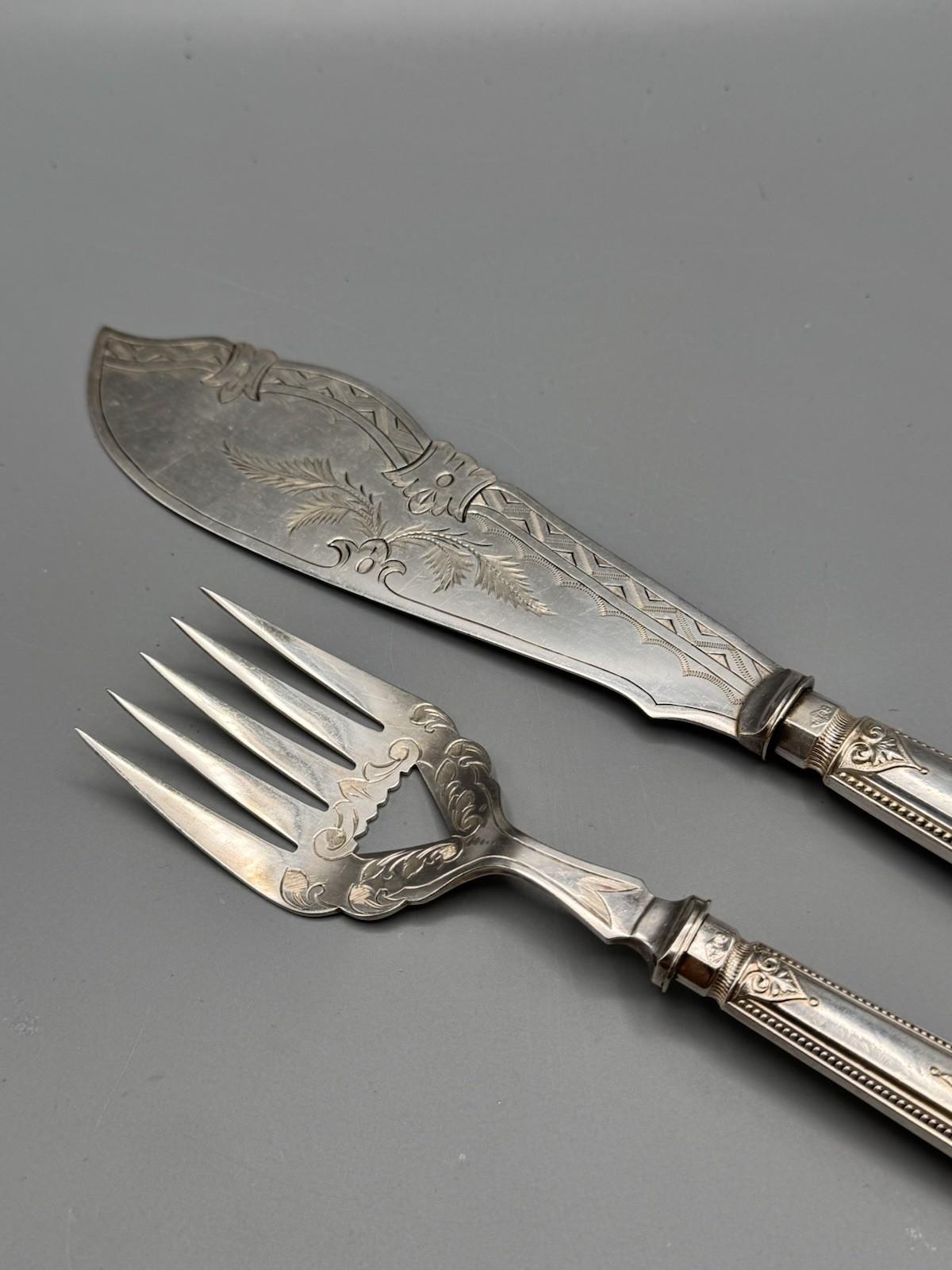 Antique Silverplate Serving Set Engraved Server Fork Victorian Style 12” 9”