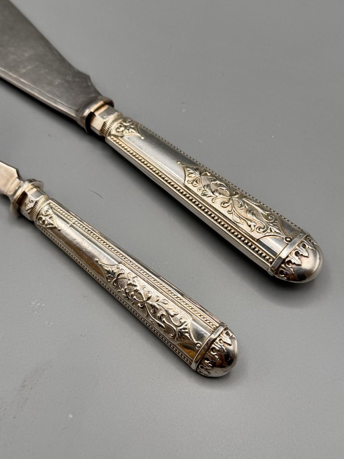 Antique Silverplate Serving Set Engraved Server Fork Victorian Style 12” 9”