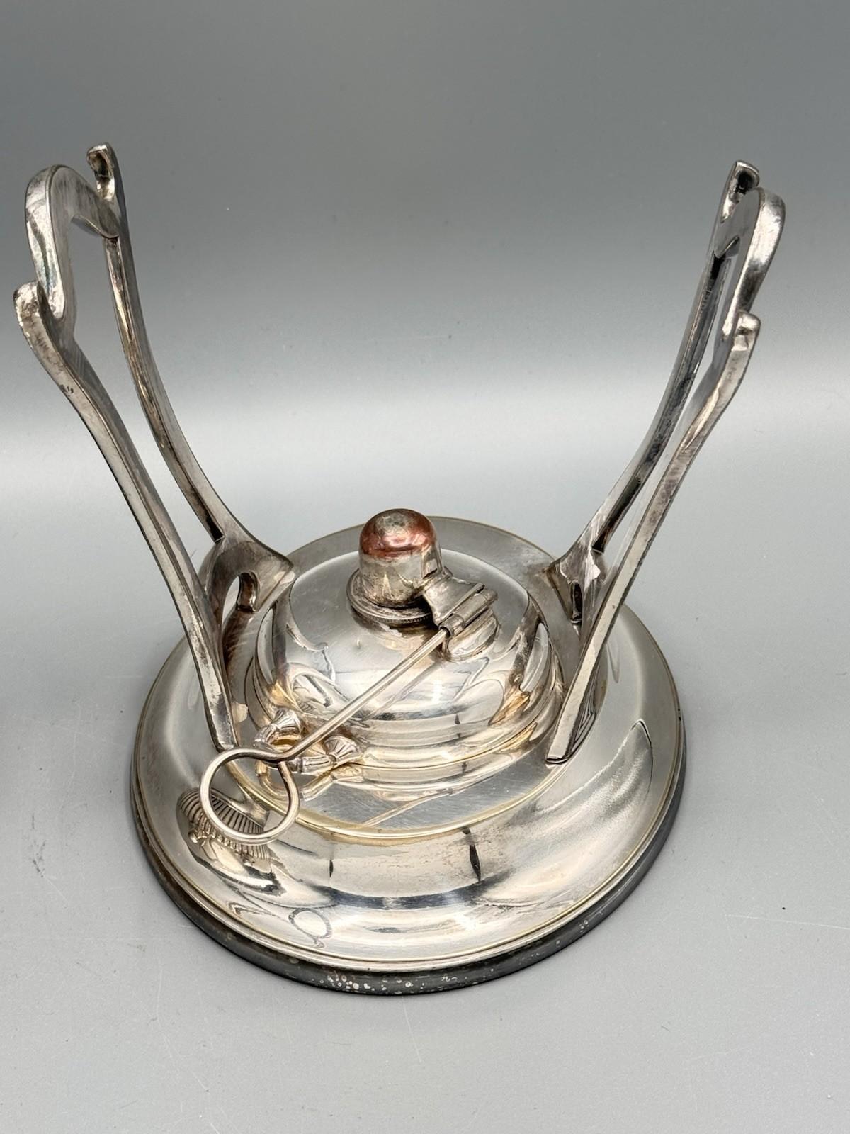 Silverplate Tilting Tea Pot Reed & Barton Burner Stand Wood Handle Antique