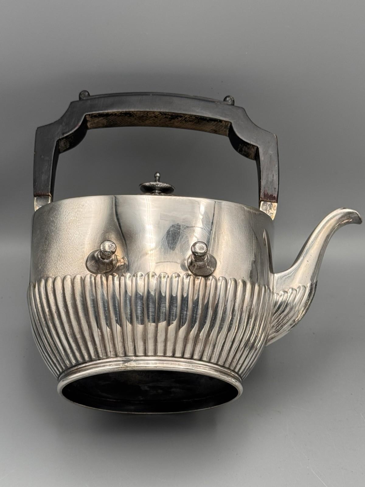 Silverplate Tilting Tea Pot Reed & Barton Burner Stand Wood Handle Antique