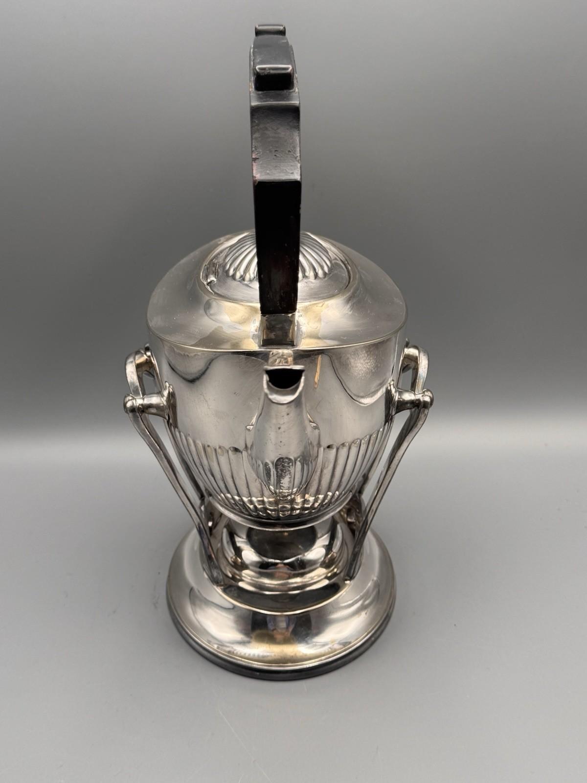 Silverplate Tilting Tea Pot Reed & Barton Burner Stand Wood Handle Antique