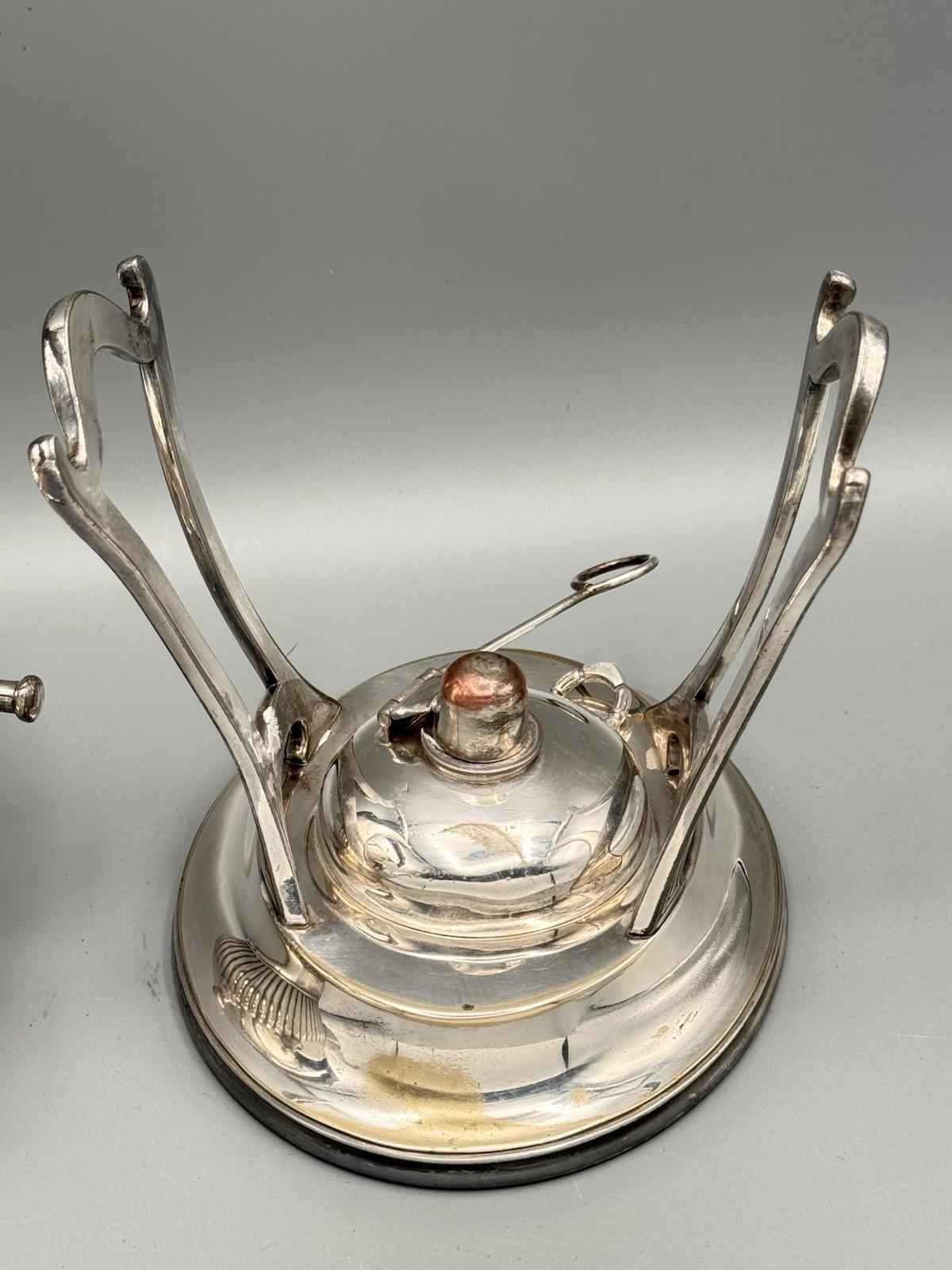 Silverplate Tilting Tea Pot Reed & Barton Burner Stand Wood Handle Antique