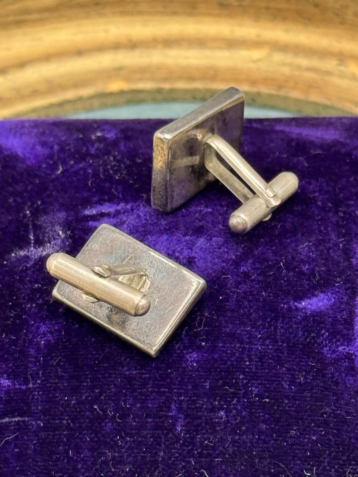 Vintage Silver Abalone Cameo Cufflinks Roman Soldier Intaglio .75”