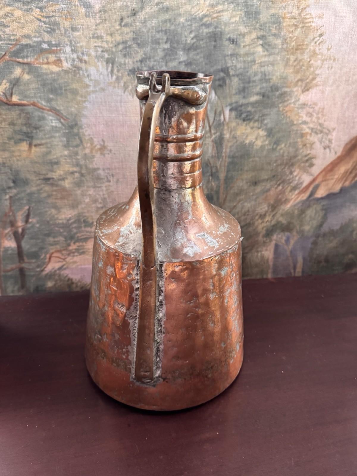 Copper Jug Primitive Farmhouse Rustic Hammered Kitchen Decor 15”