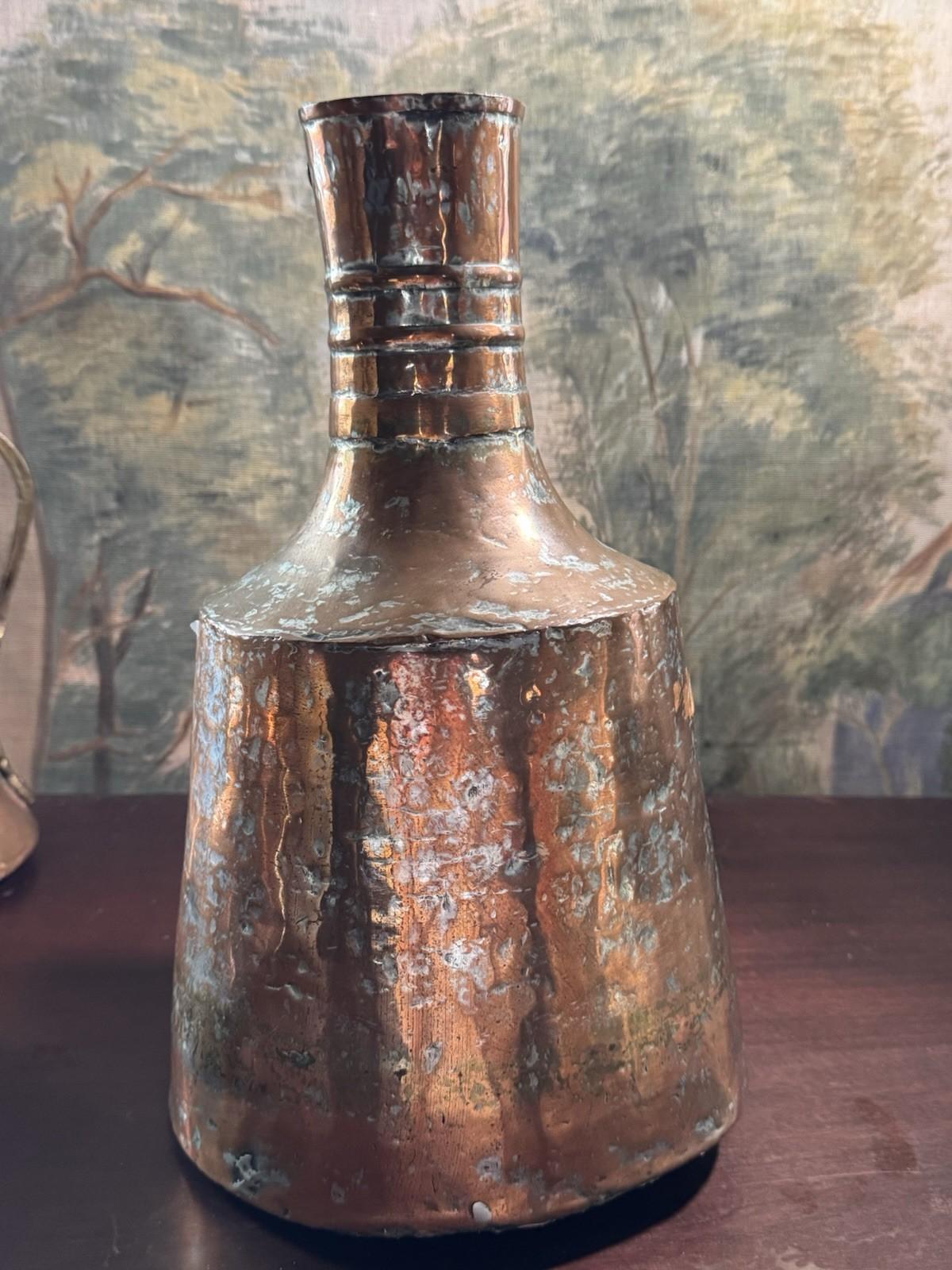 Copper Jug Primitive Farmhouse Rustic Hammered Kitchen Decor 15”