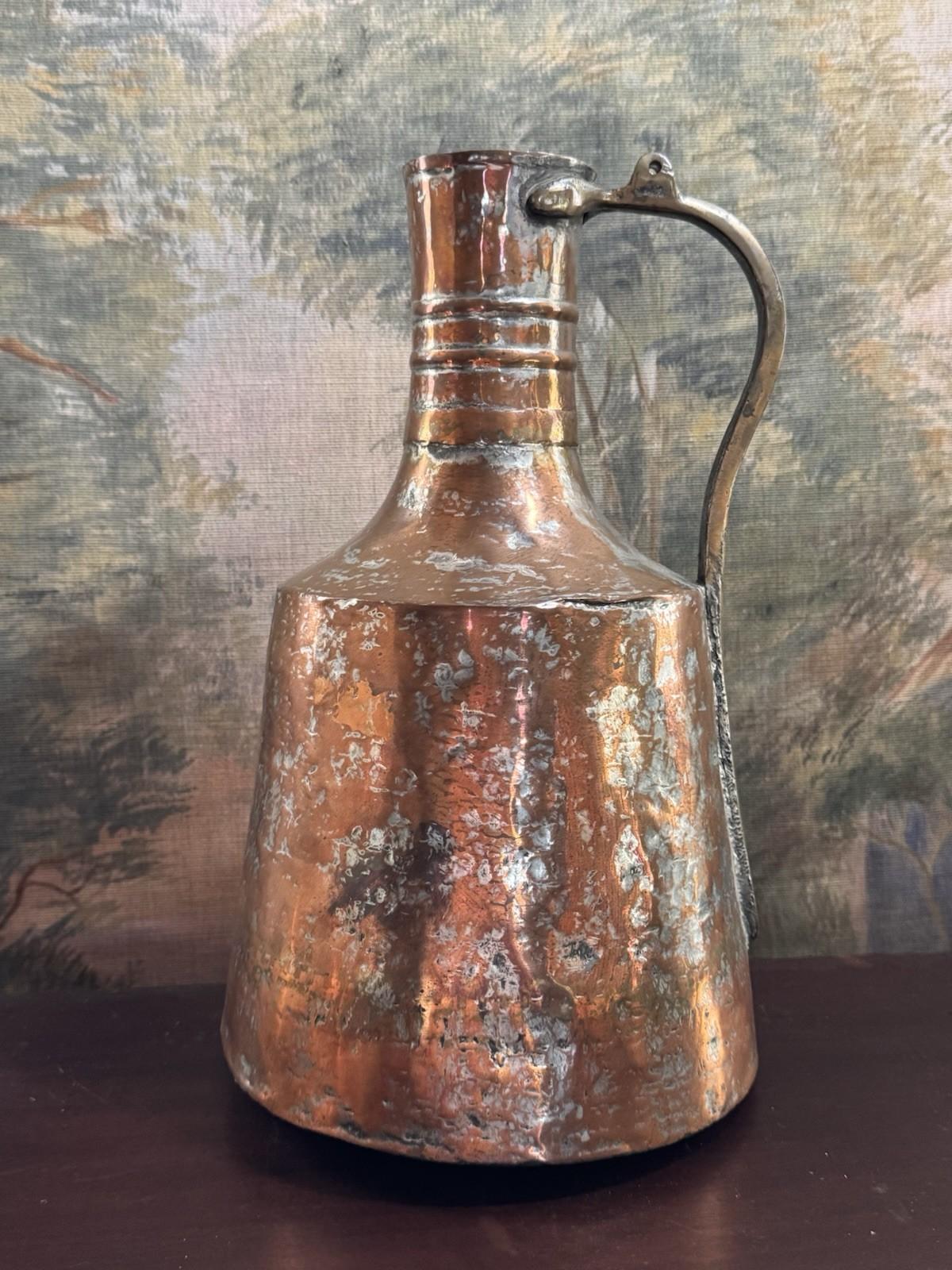 Copper Jug Primitive Farmhouse Rustic Hammered Kitchen Decor 15”