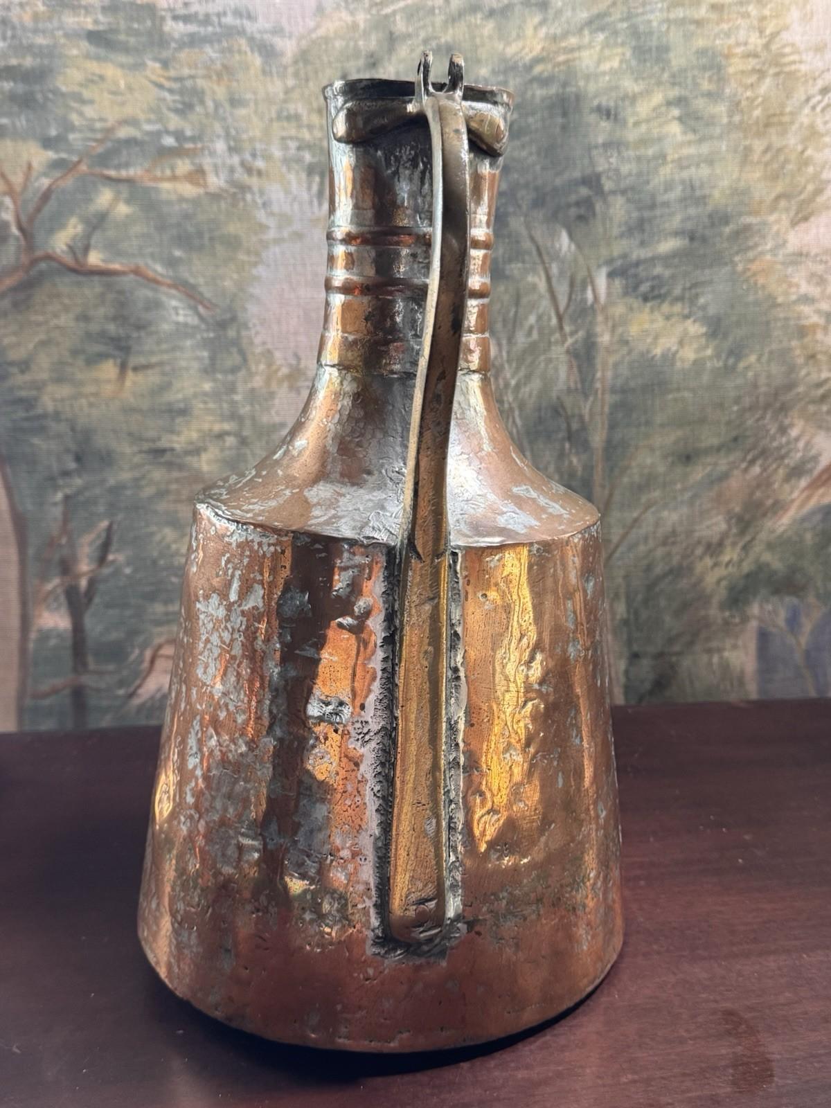 Copper Jug Primitive Farmhouse Rustic Hammered Kitchen Decor 15”
