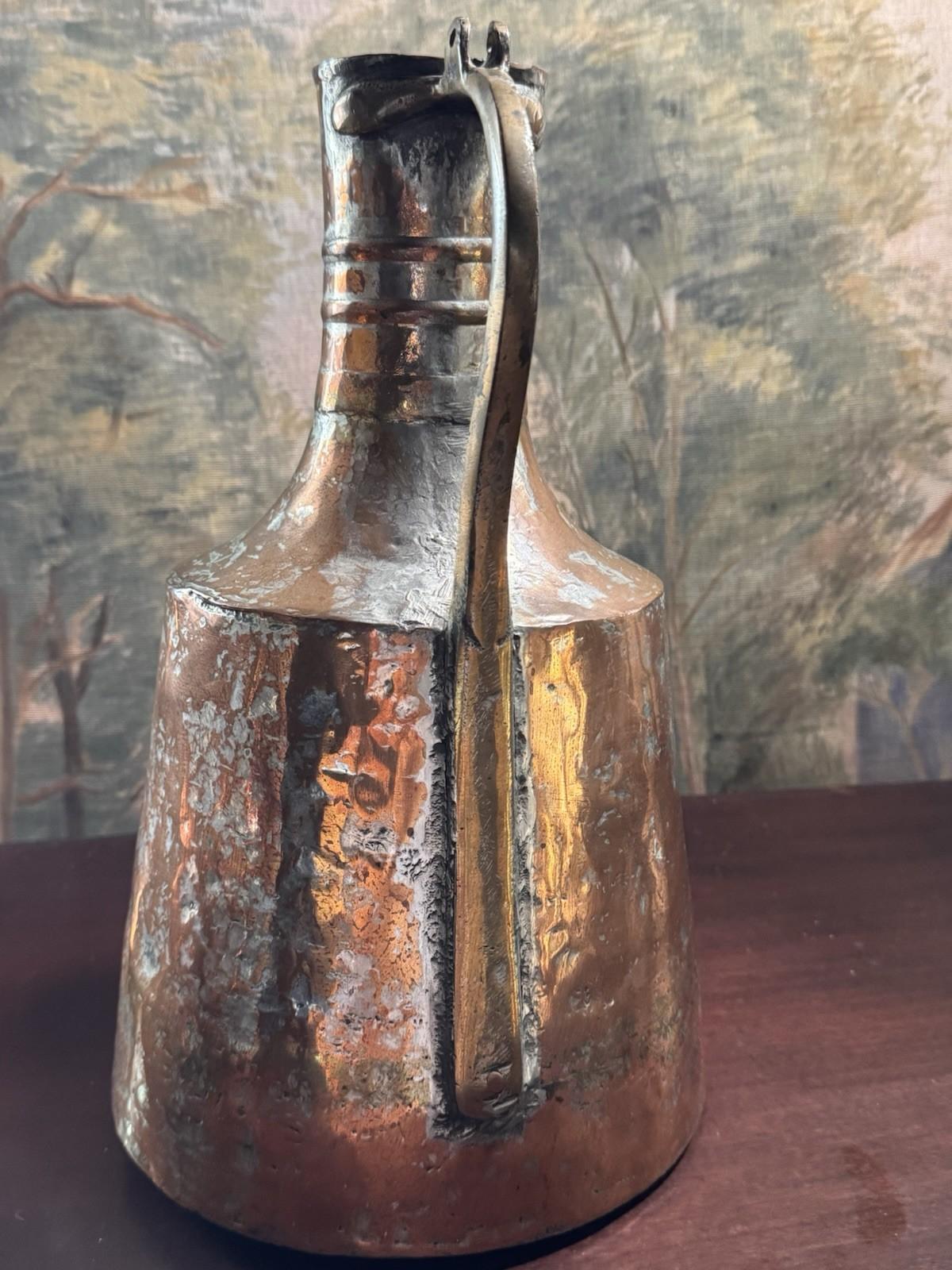 Copper Jug Primitive Farmhouse Rustic Hammered Kitchen Decor 15”