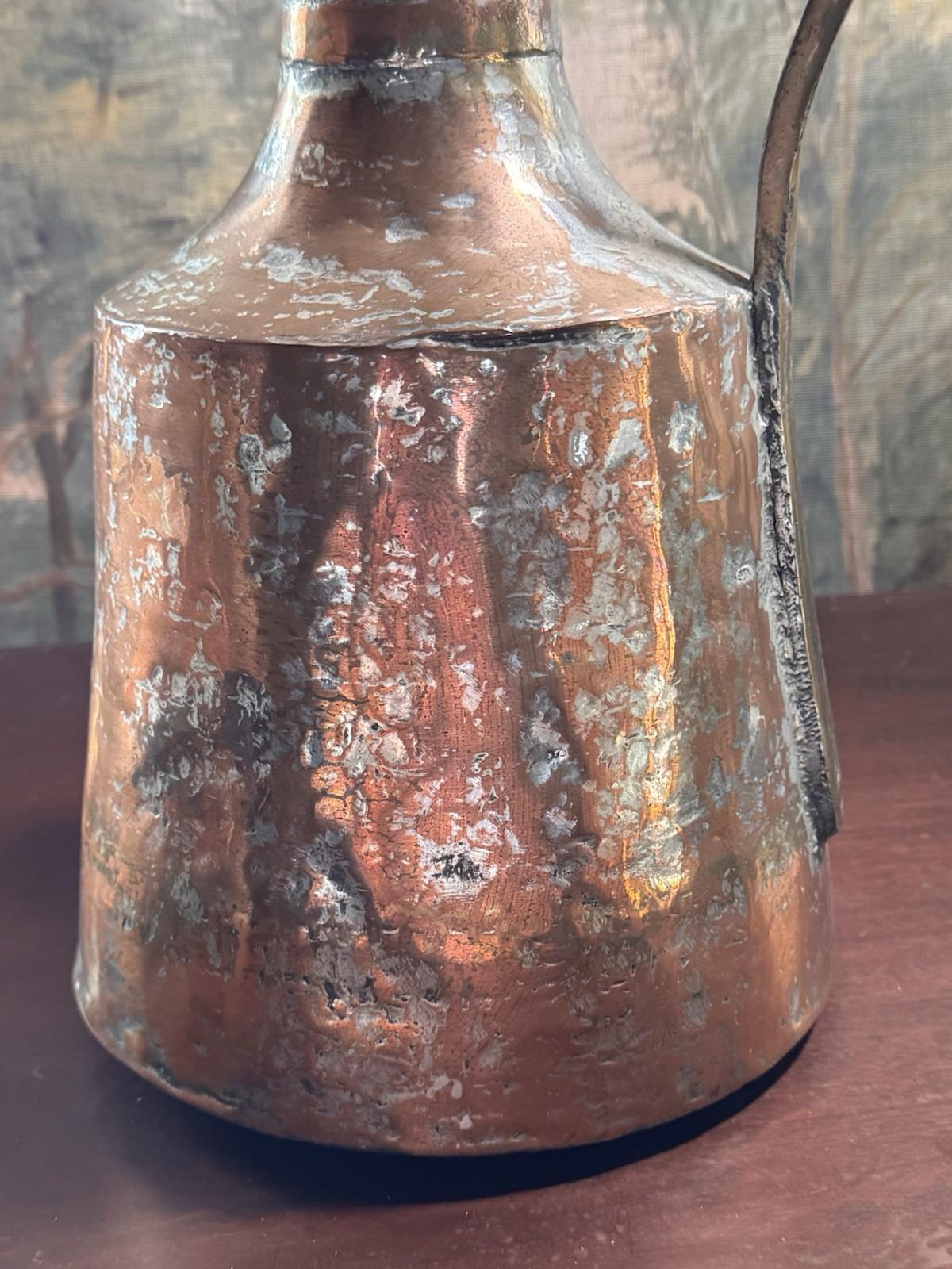 Copper Jug Primitive Farmhouse Rustic Hammered Kitchen Decor 15”