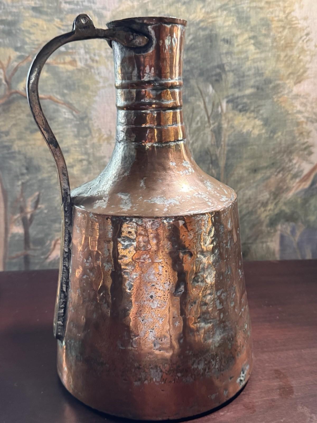 Copper Jug Primitive Farmhouse Rustic Hammered Kitchen Decor 15”