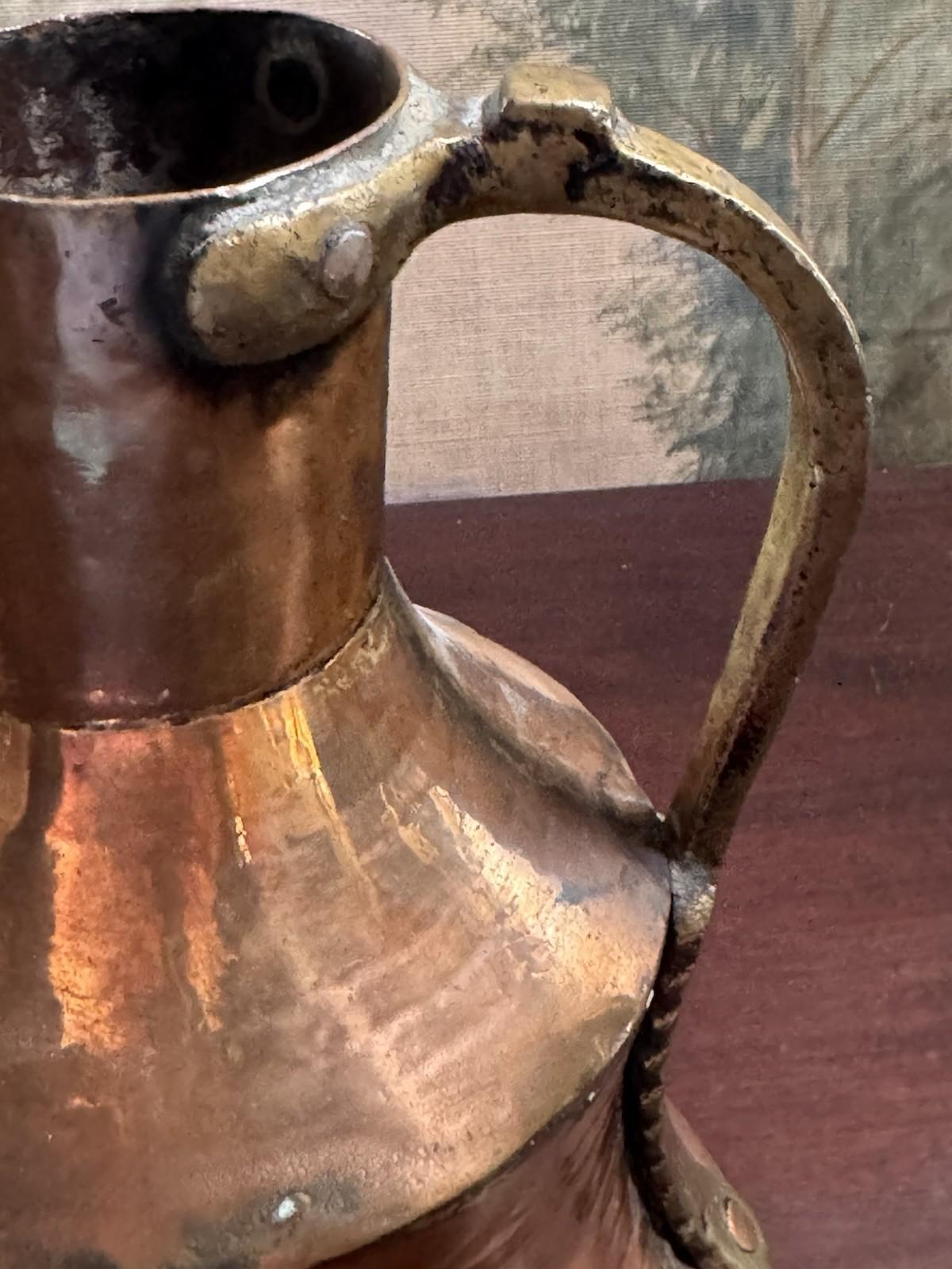 Vintage Hammered Copper Pitcher Rustic Farmhouse Jug French Kitchen Decor