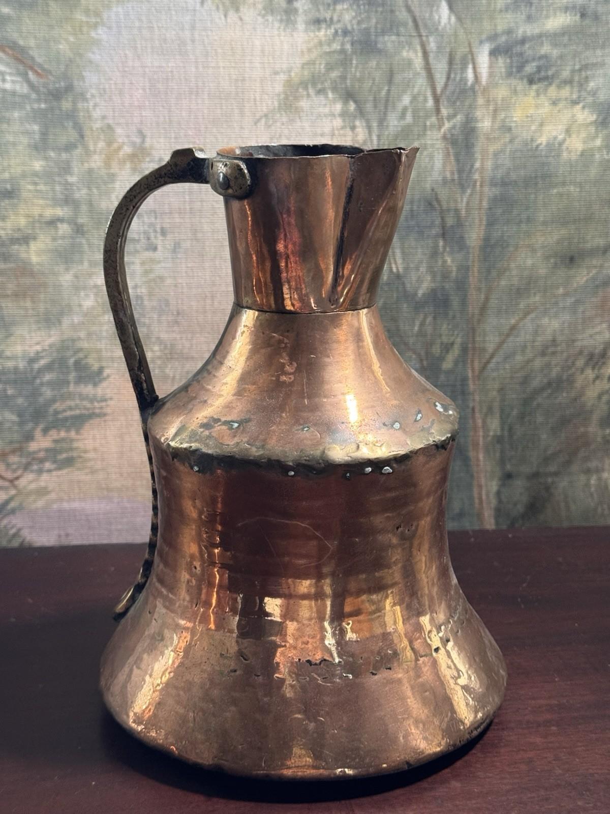 Vintage Hammered Copper Pitcher Rustic Farmhouse Jug French Kitchen Decor
