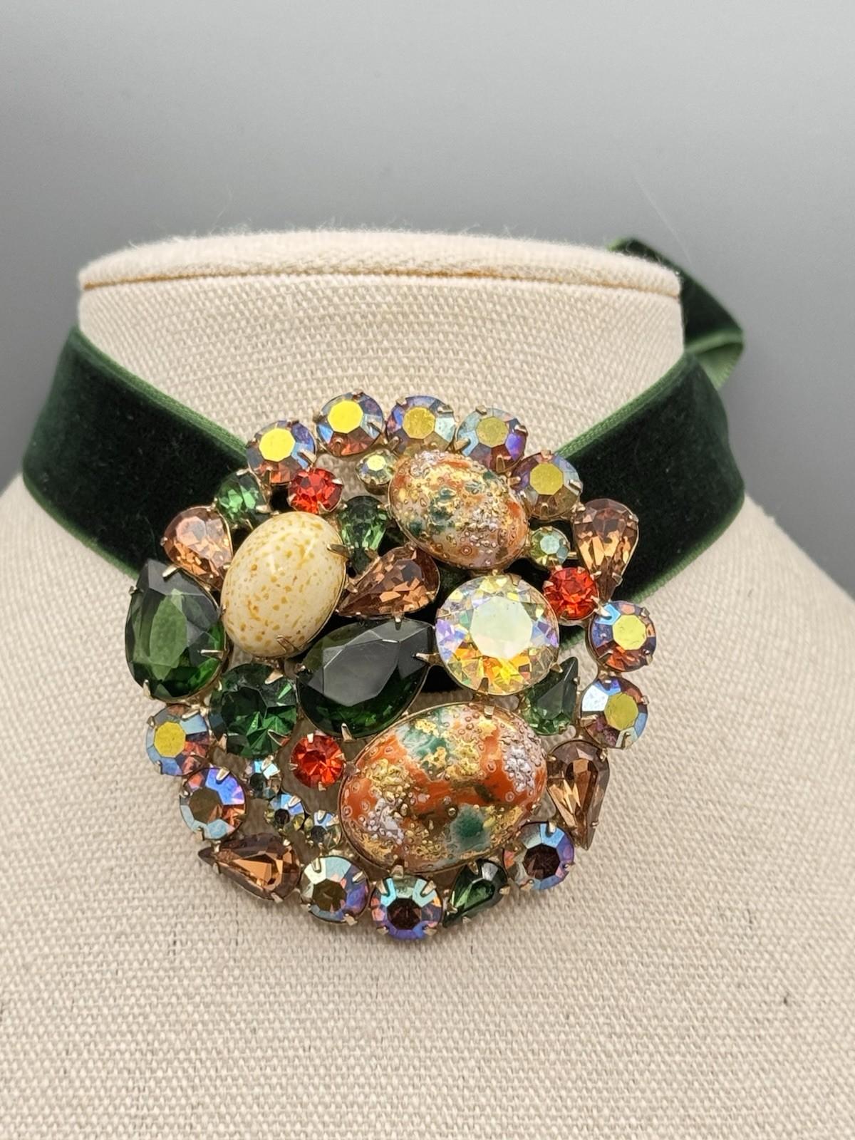 Vintage Juliana D&E Easter Egg Brooch Rhinestone Art Glass 2.5” Statement